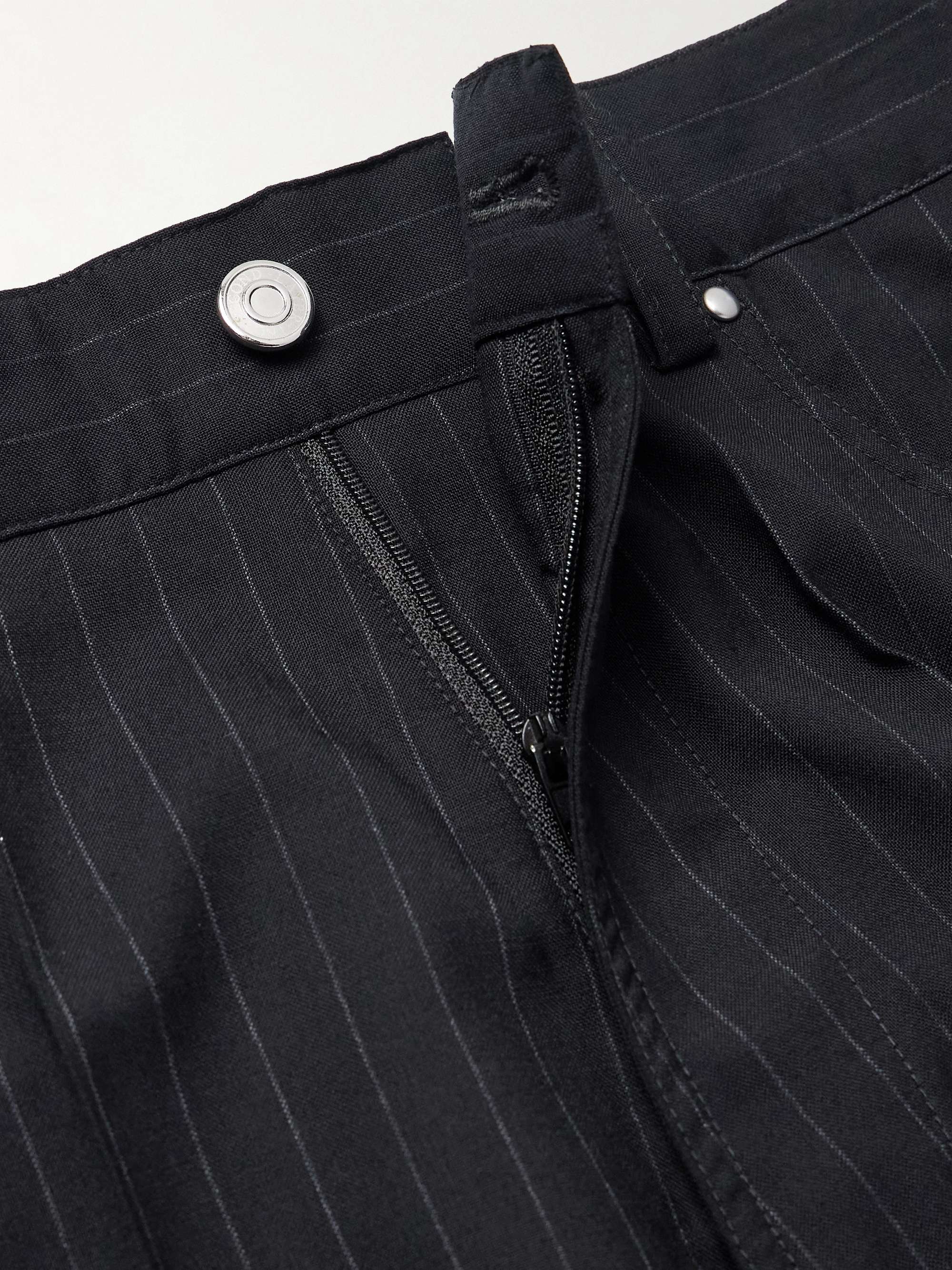 Flared Pinstriped Wool Trousers view