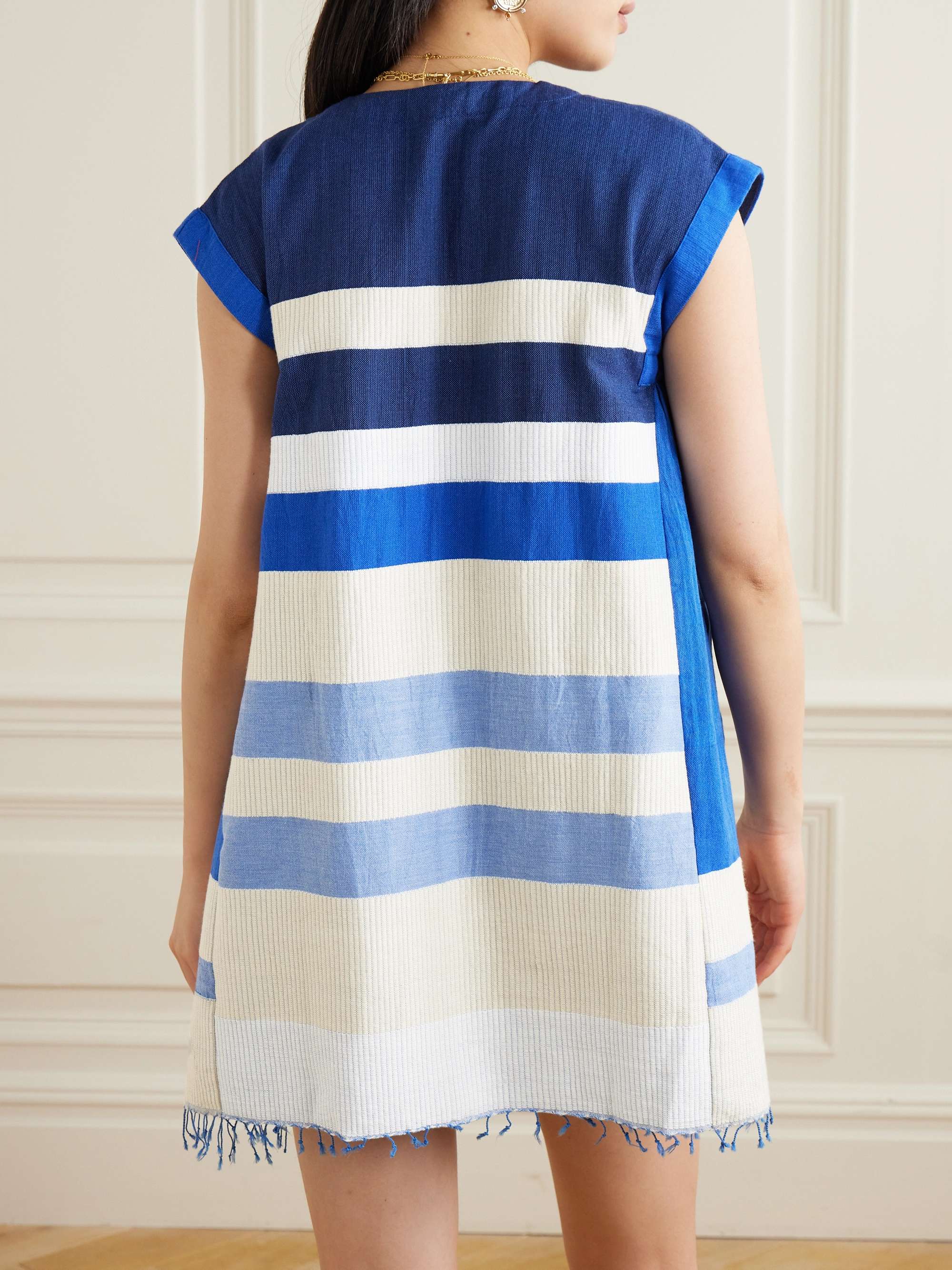 Elina fringed paneled striped cotton kaftan view