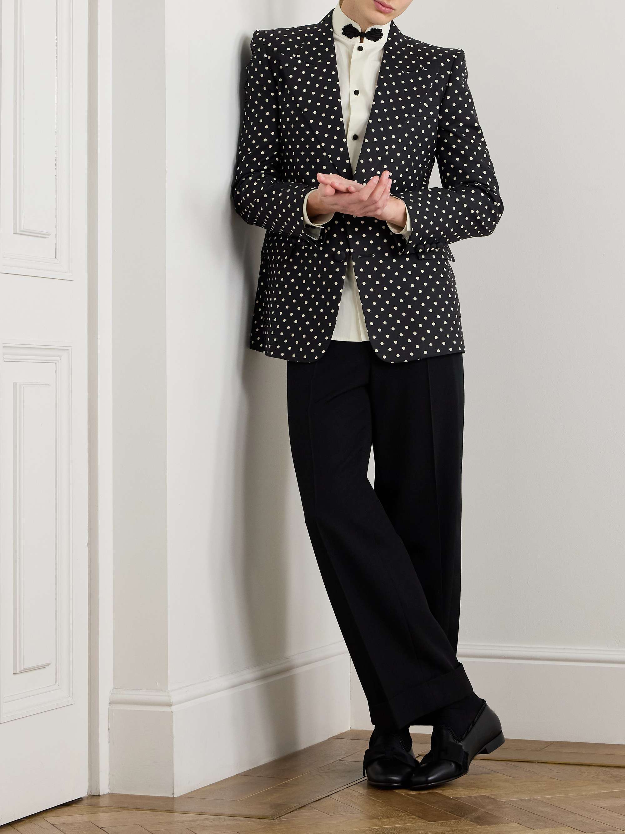Slim-Fit Polka-Dot Silk-Shantung Blazer view