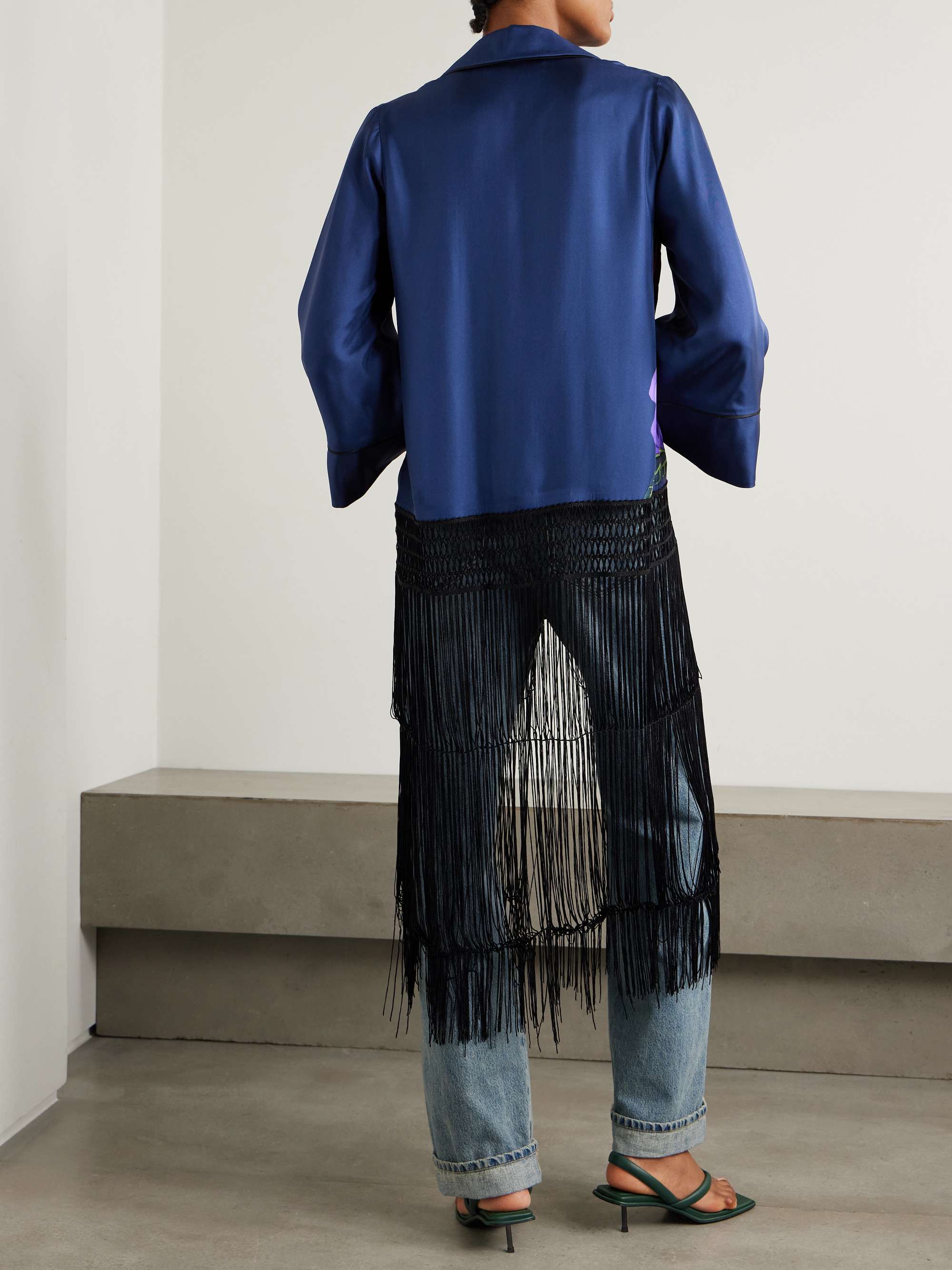 Calliope fringed macramé-trimmed floral-print silk-twill jacket view