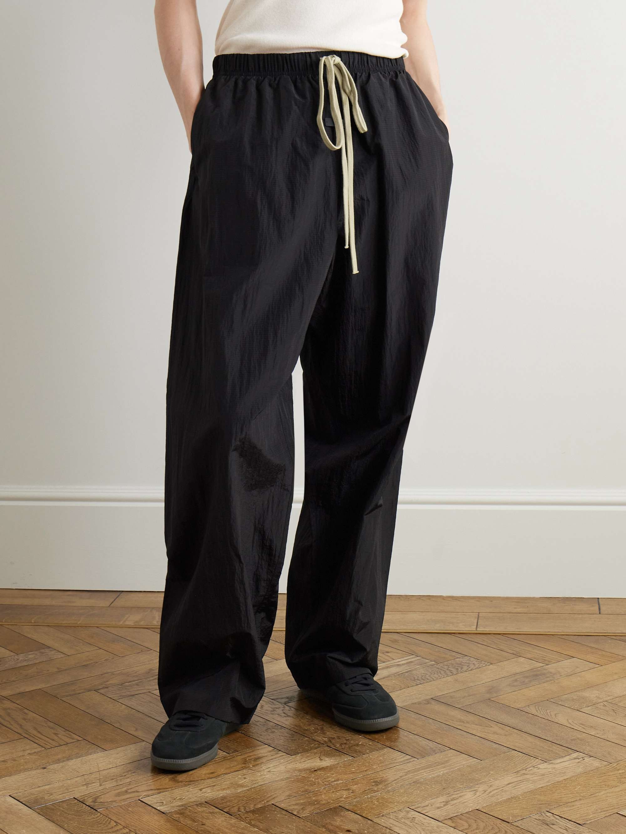 Straight-Leg Crinkled Nylon-Ripstop Drawstring Trousers view