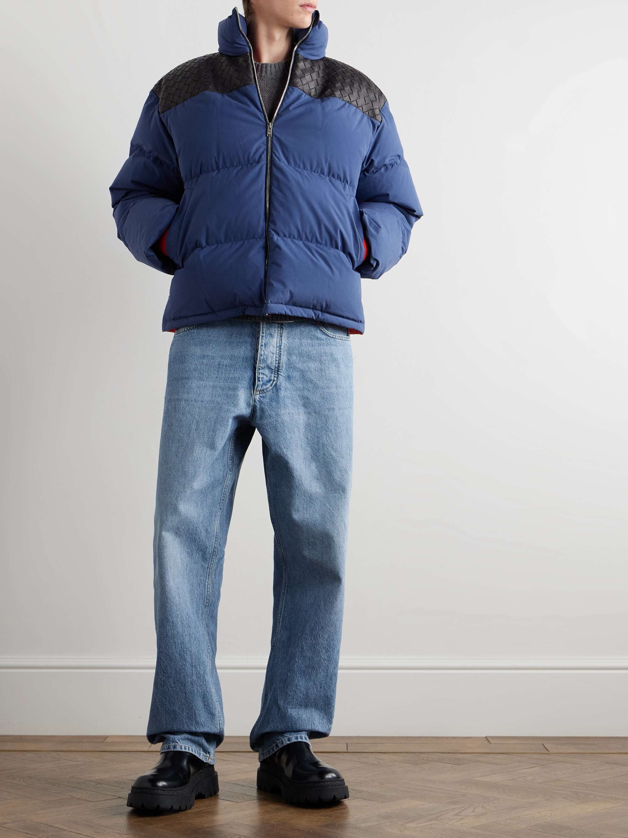 Intrecciato Leather-Trimmed Quilted Cotton-Poplin Down Jacket view