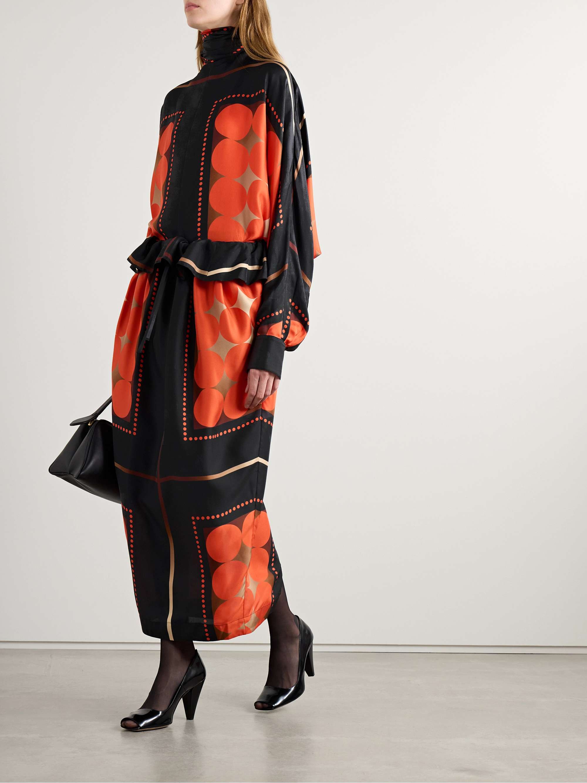 Lilila ruffled printed silk-twill midi skirt view