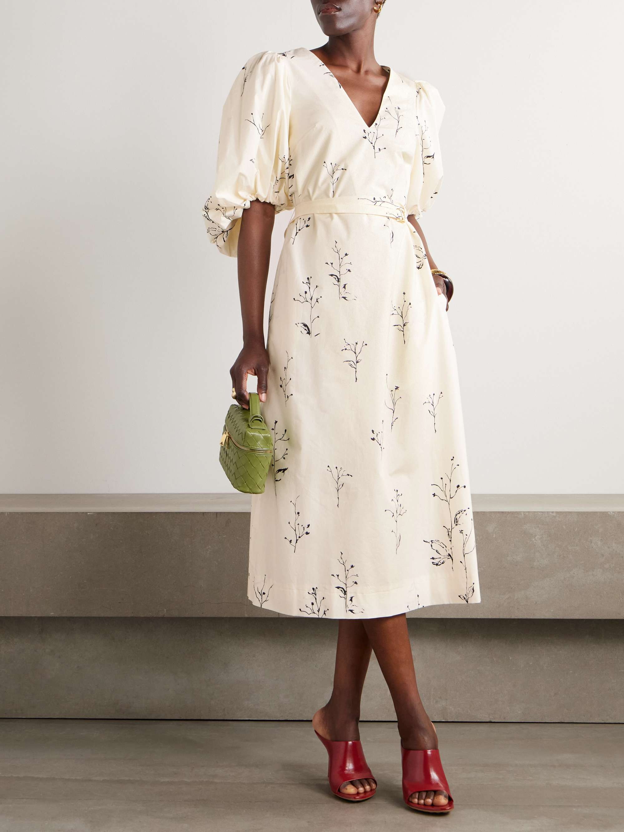 Corrie belted printed cotton-poplin midi dress view
