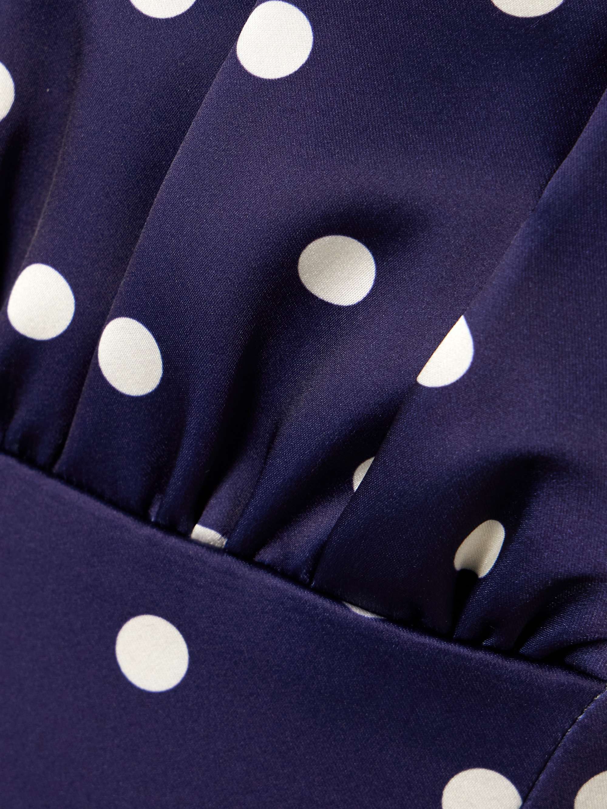 Strapless pleated polka-dot satin midi dress view