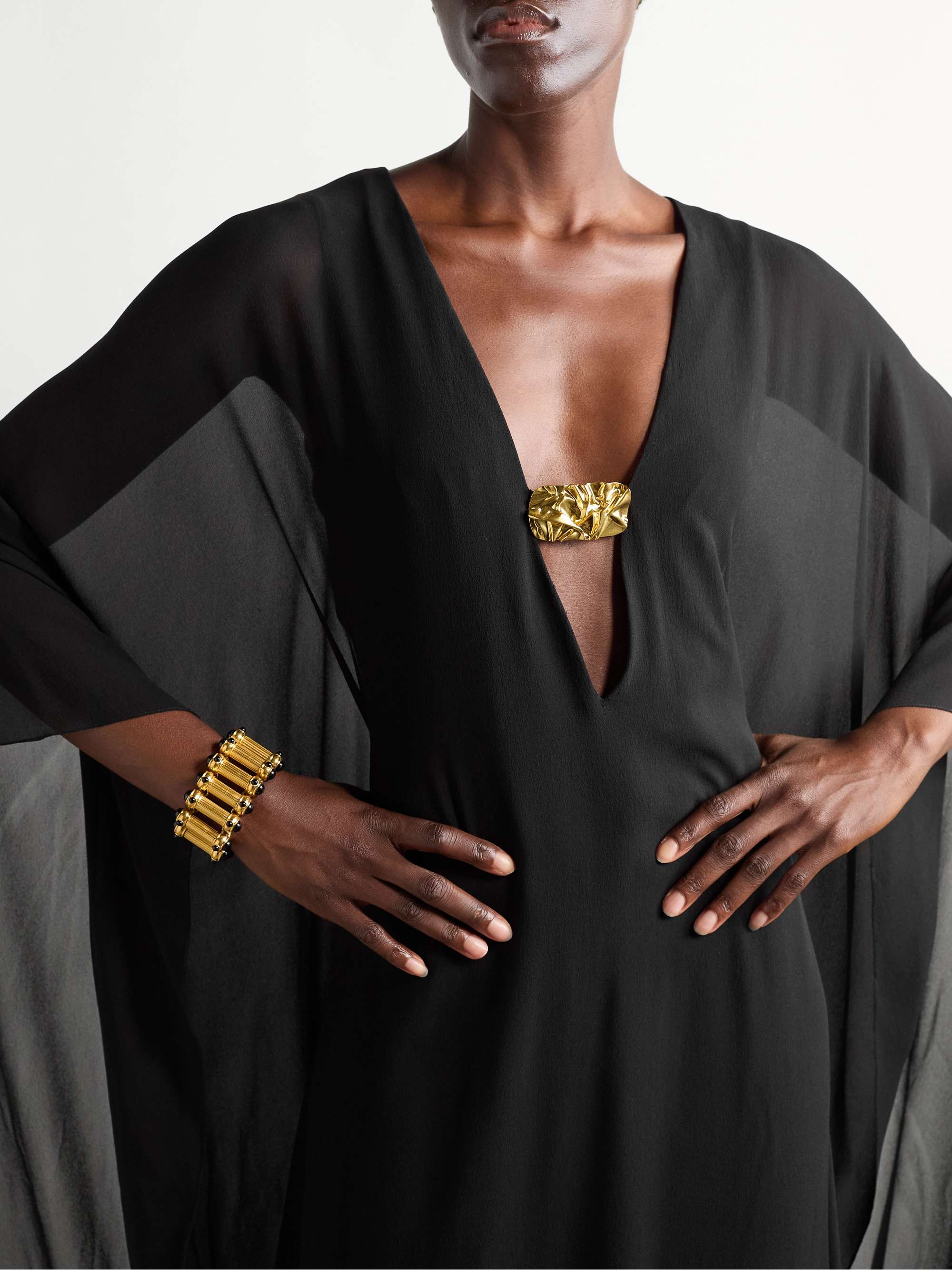 Cape-effect silk-chiffon gown view