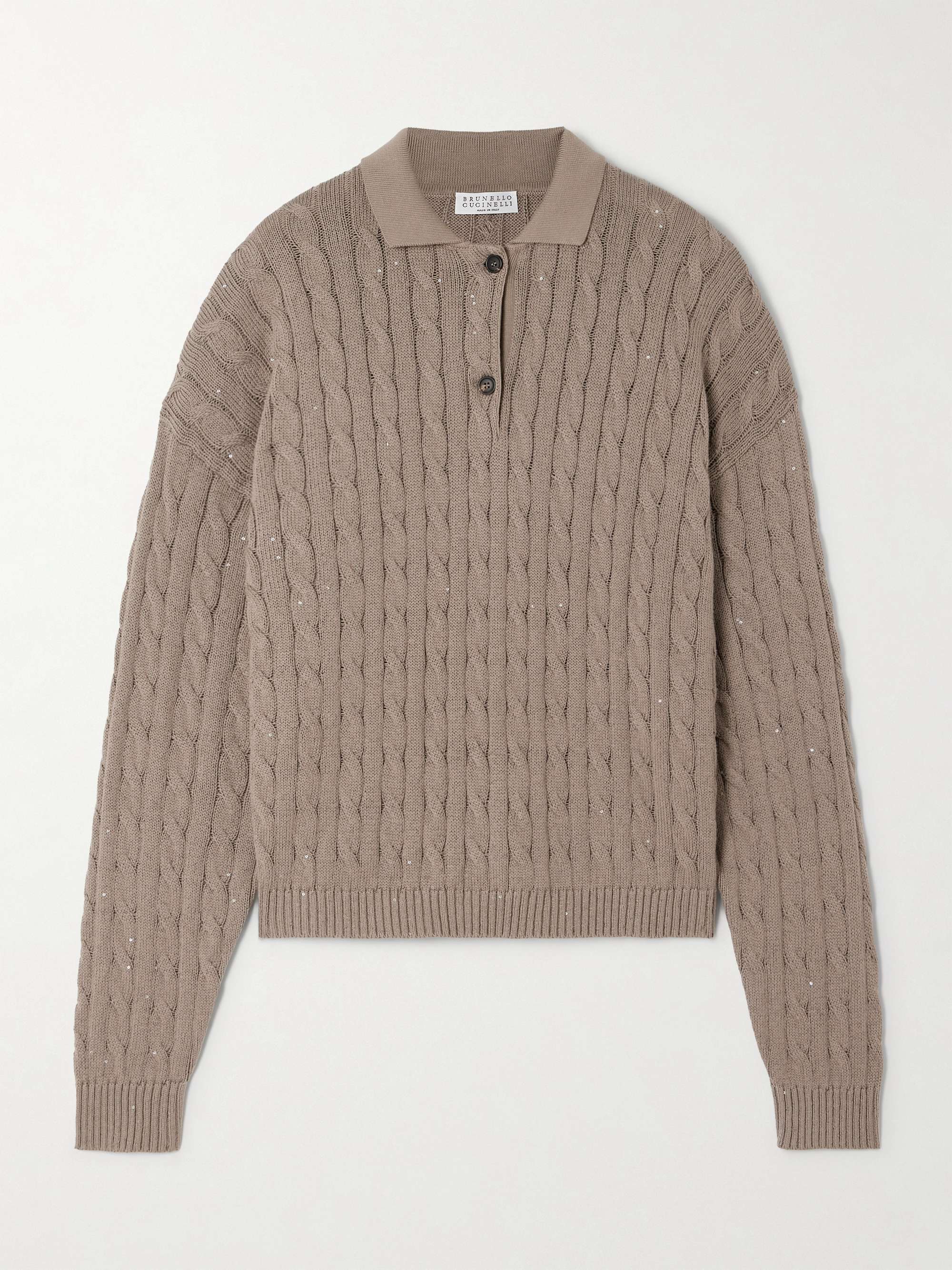 Sequined cable-knit cotton-blend sweater view