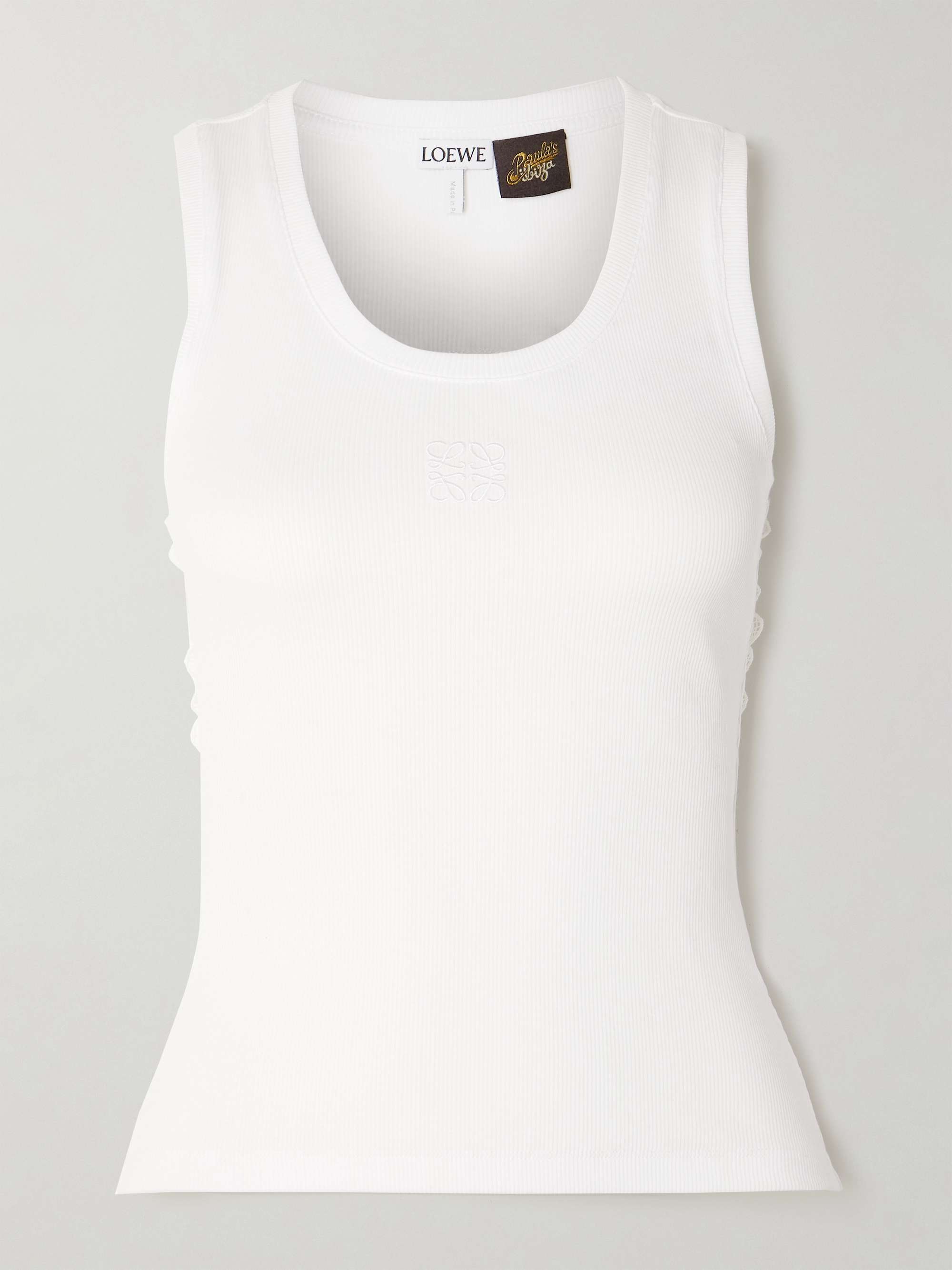 + Paula's Ibiza cutout corded lace-trimmed ribbed stretch cotton-jersey tank view