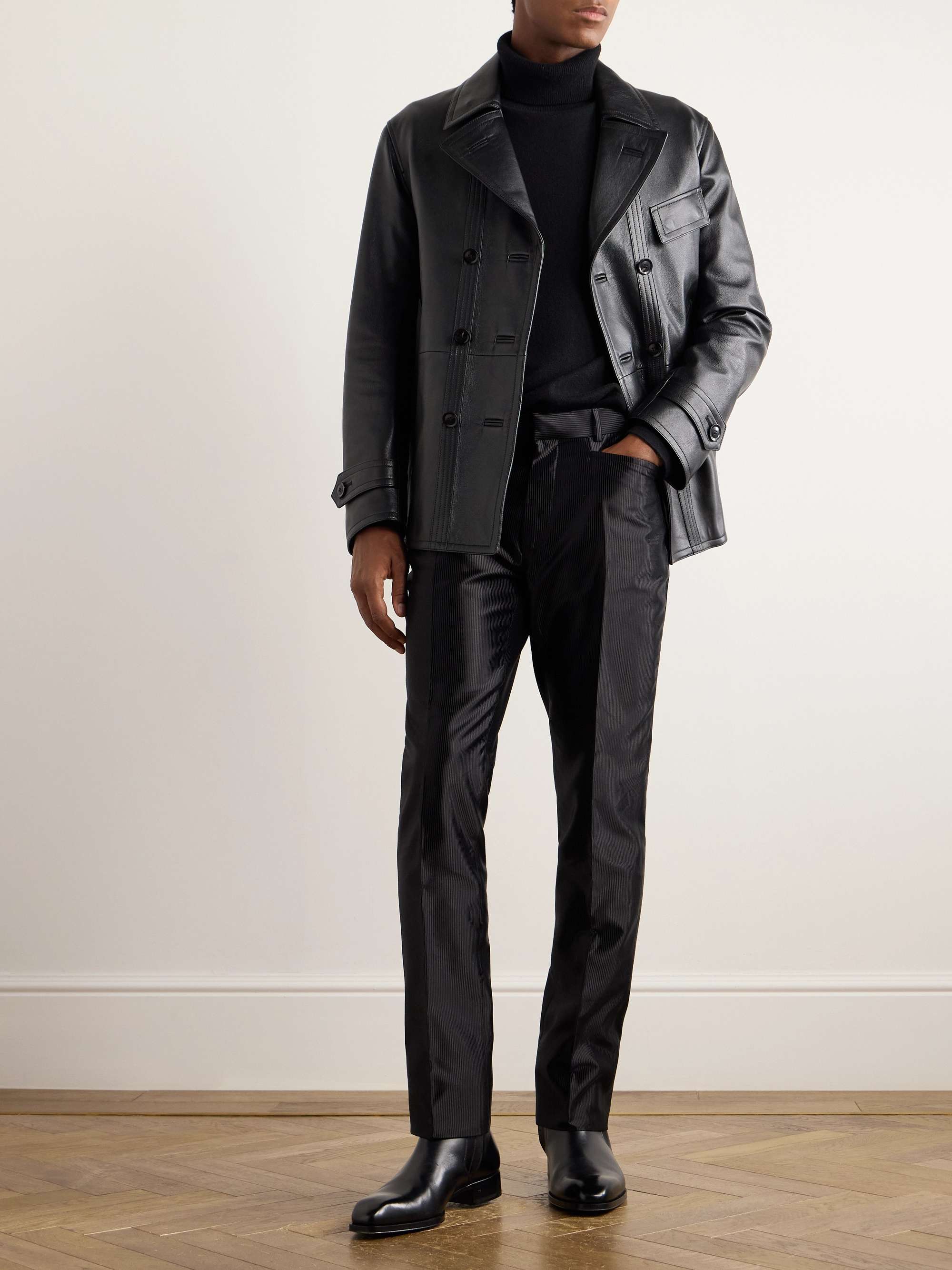 Dyylan Slim-Fit Ribbed Cotton-Blend Satin Trousers view