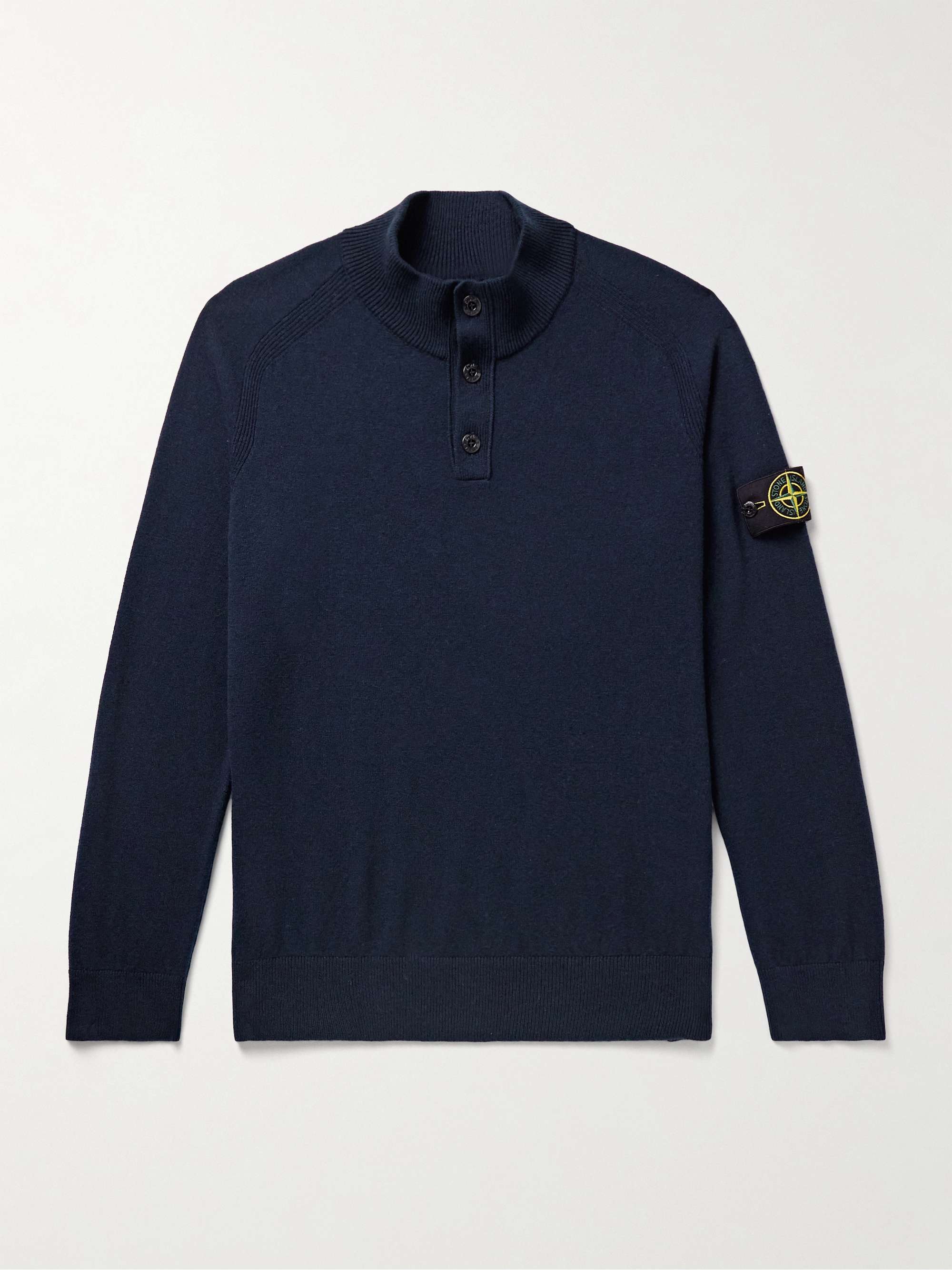 Logo-Appliquéd Virgin Wool Half-Placket Sweater view