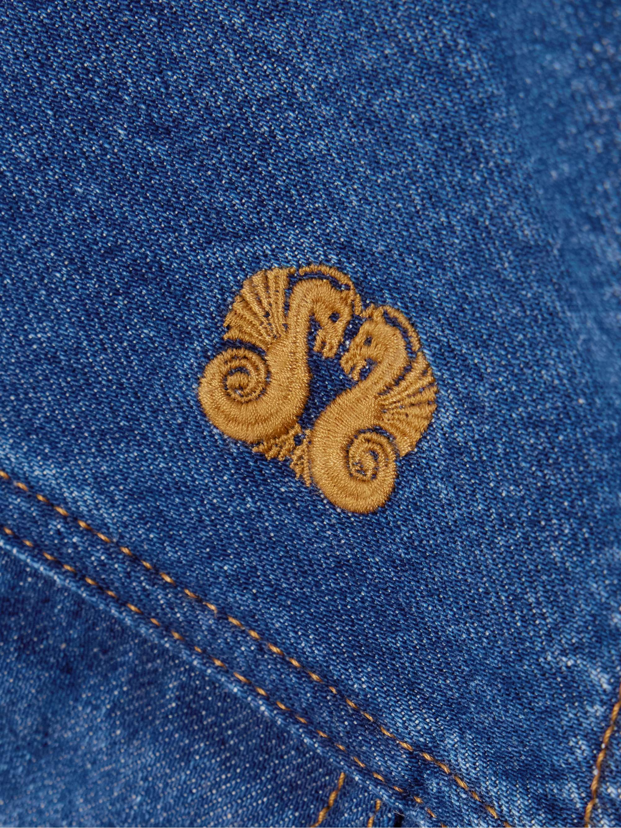 Nariida Senner corduroy-trimmed embroidered denim shirt view