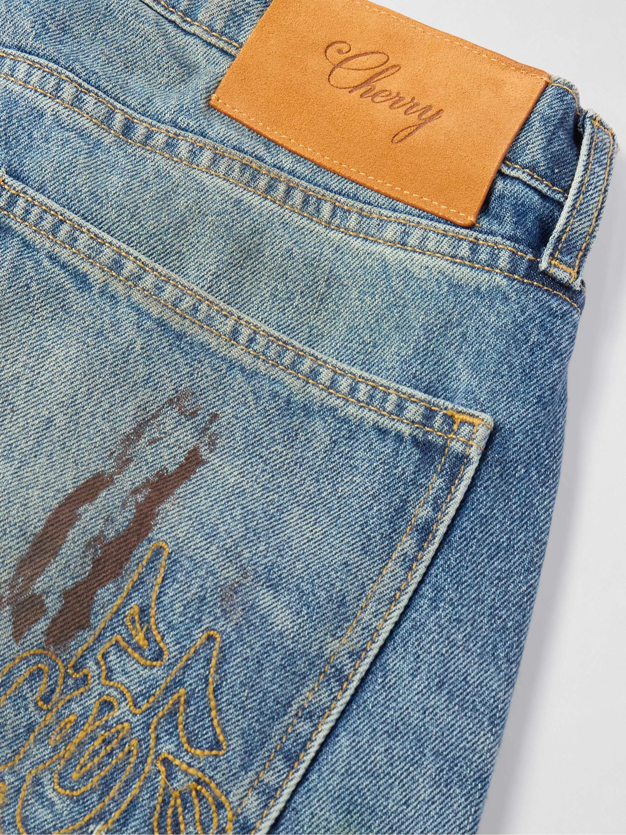 Wide-Leg Logo-Embroidered Paint-Splattered Jeans view