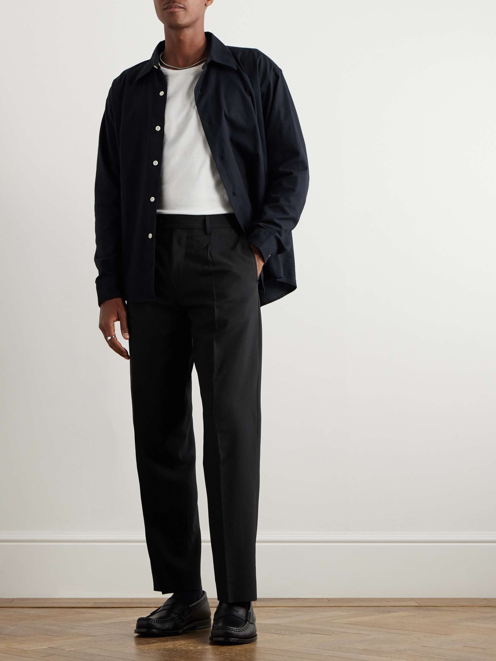 Straight-Leg Pleated Wool-Twill Suit Trousers view