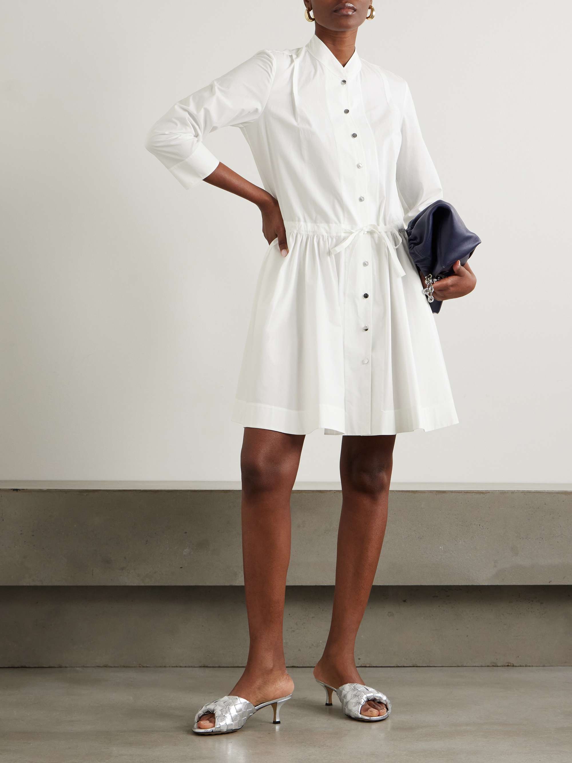 Tie-detailed gathered cotton-poplin mini dress view