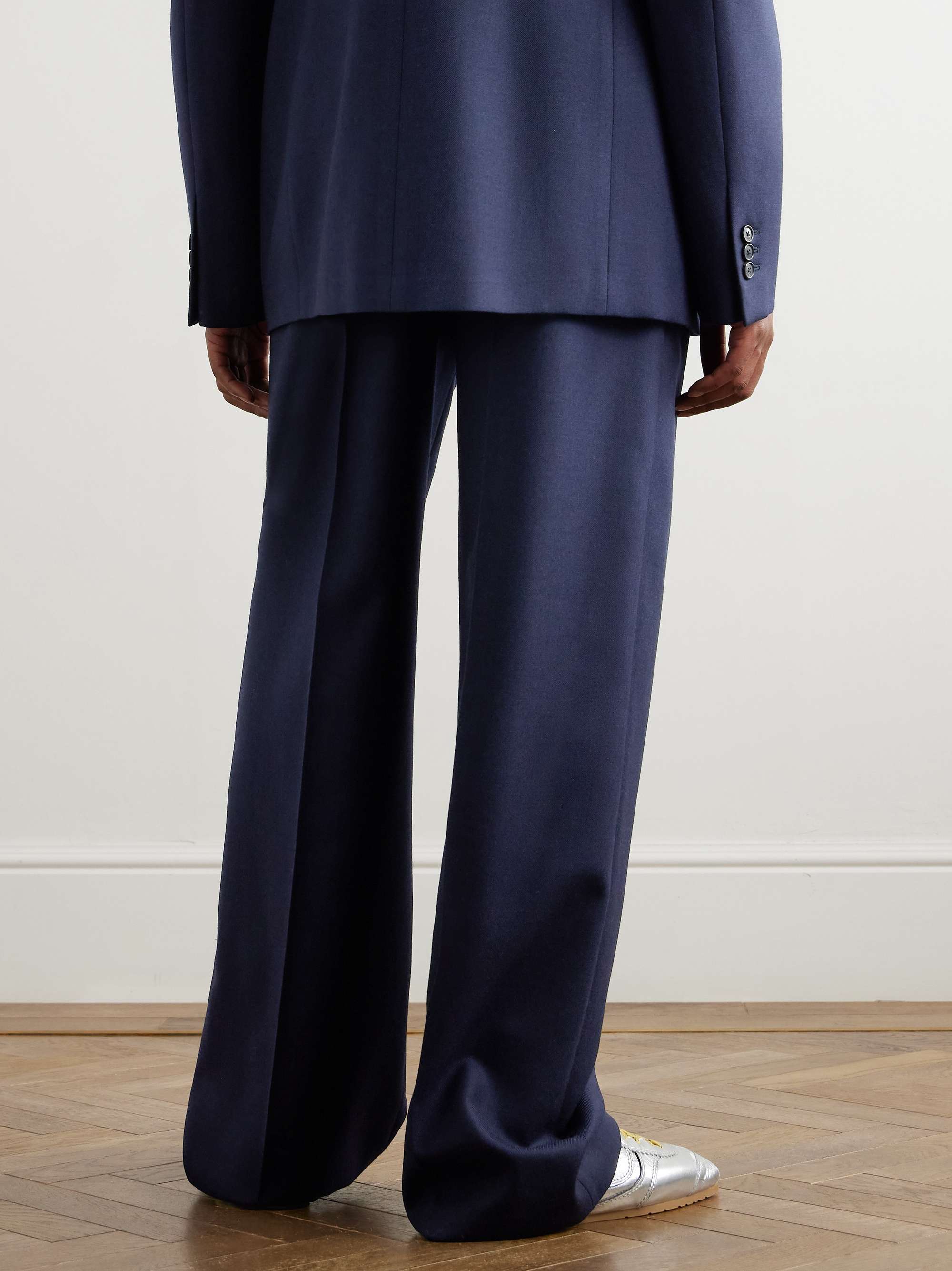Wide-Leg Pleated Wool-Twill Trousers view