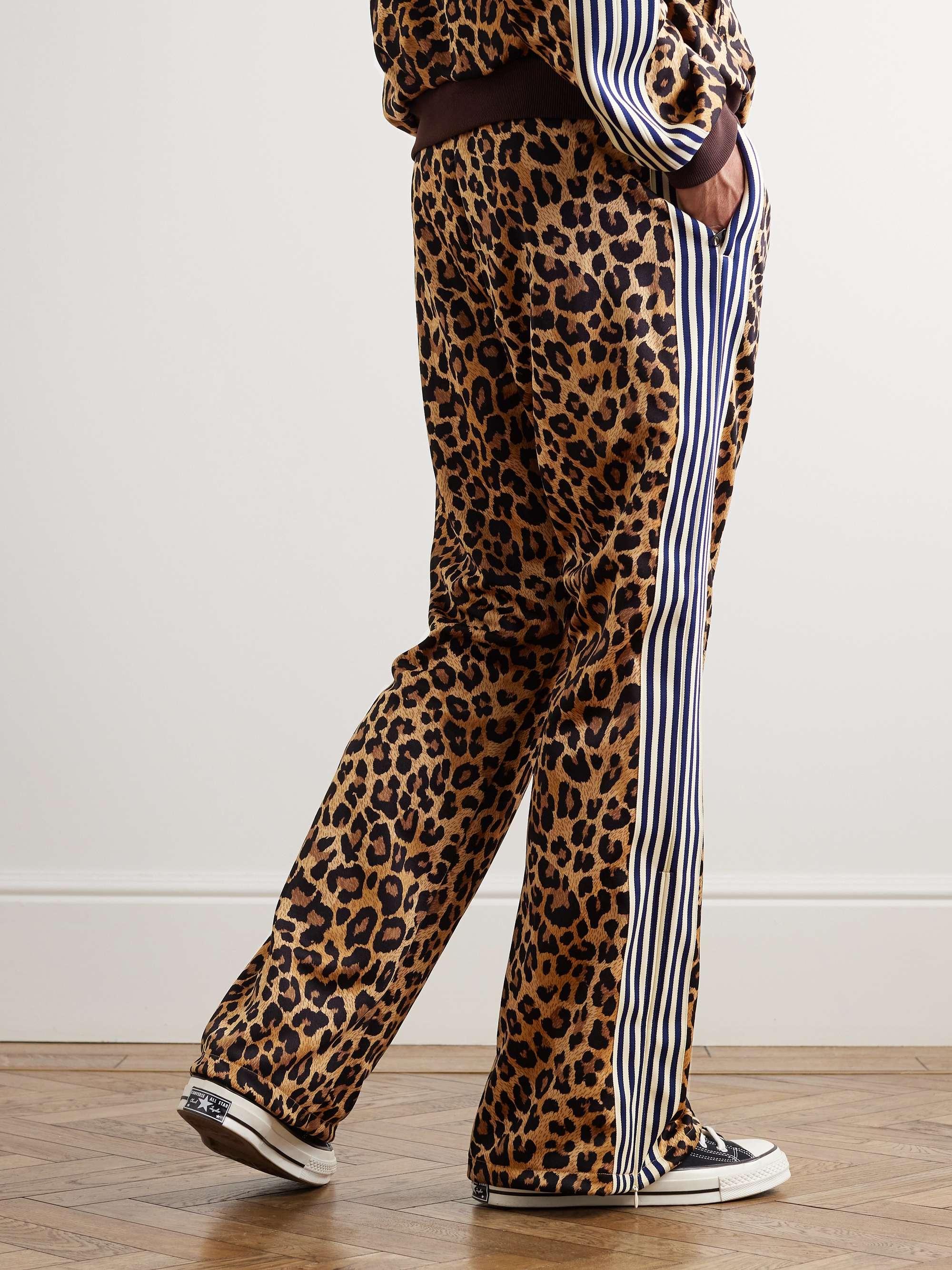 Straight-Leg Webbing-Trimmed Leopard-Print Tech-Jersey Track Pants view