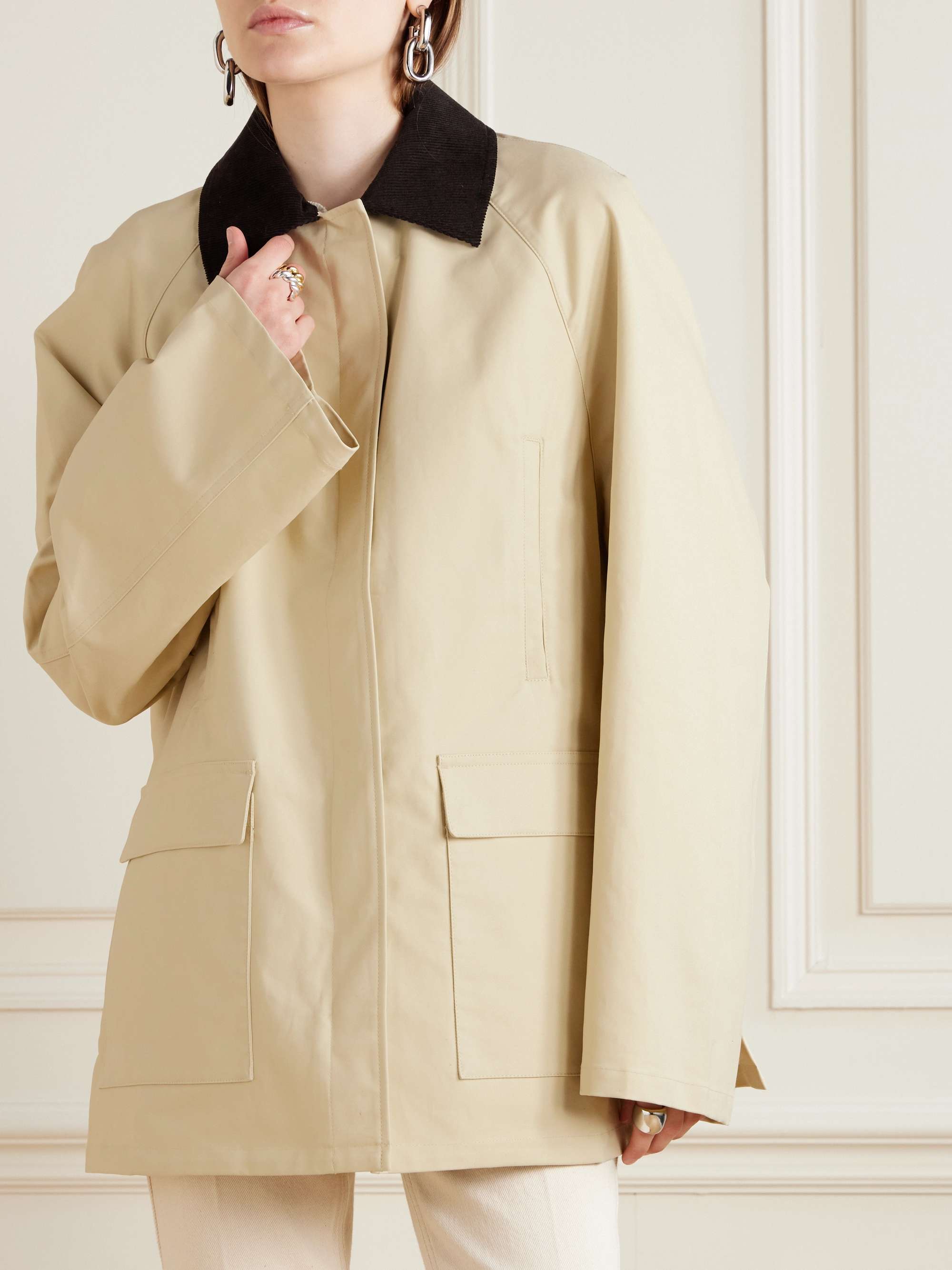 Corduroy-trimmed coated-canvas jacket view