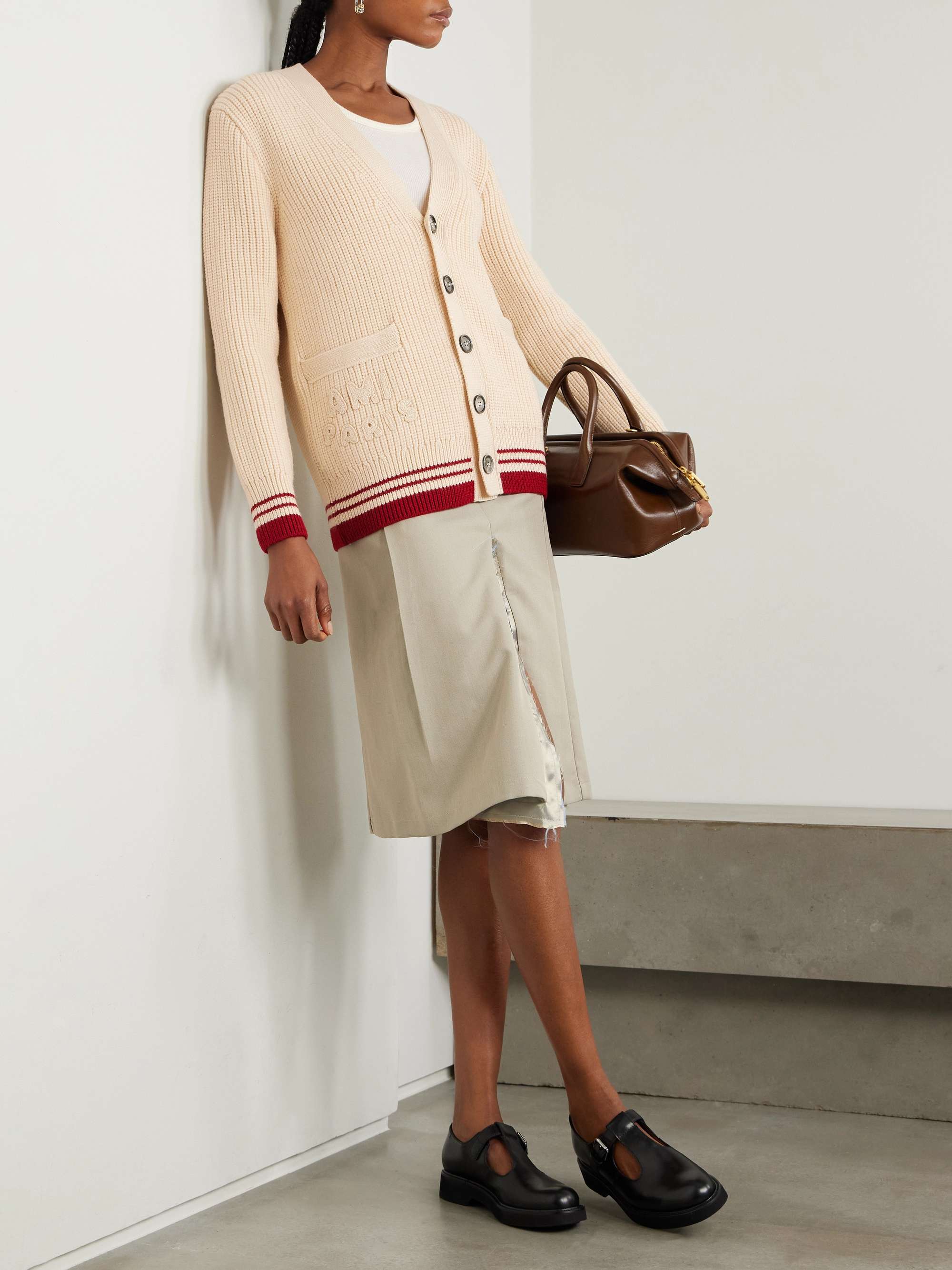 Striped ribbed wool cardigan view