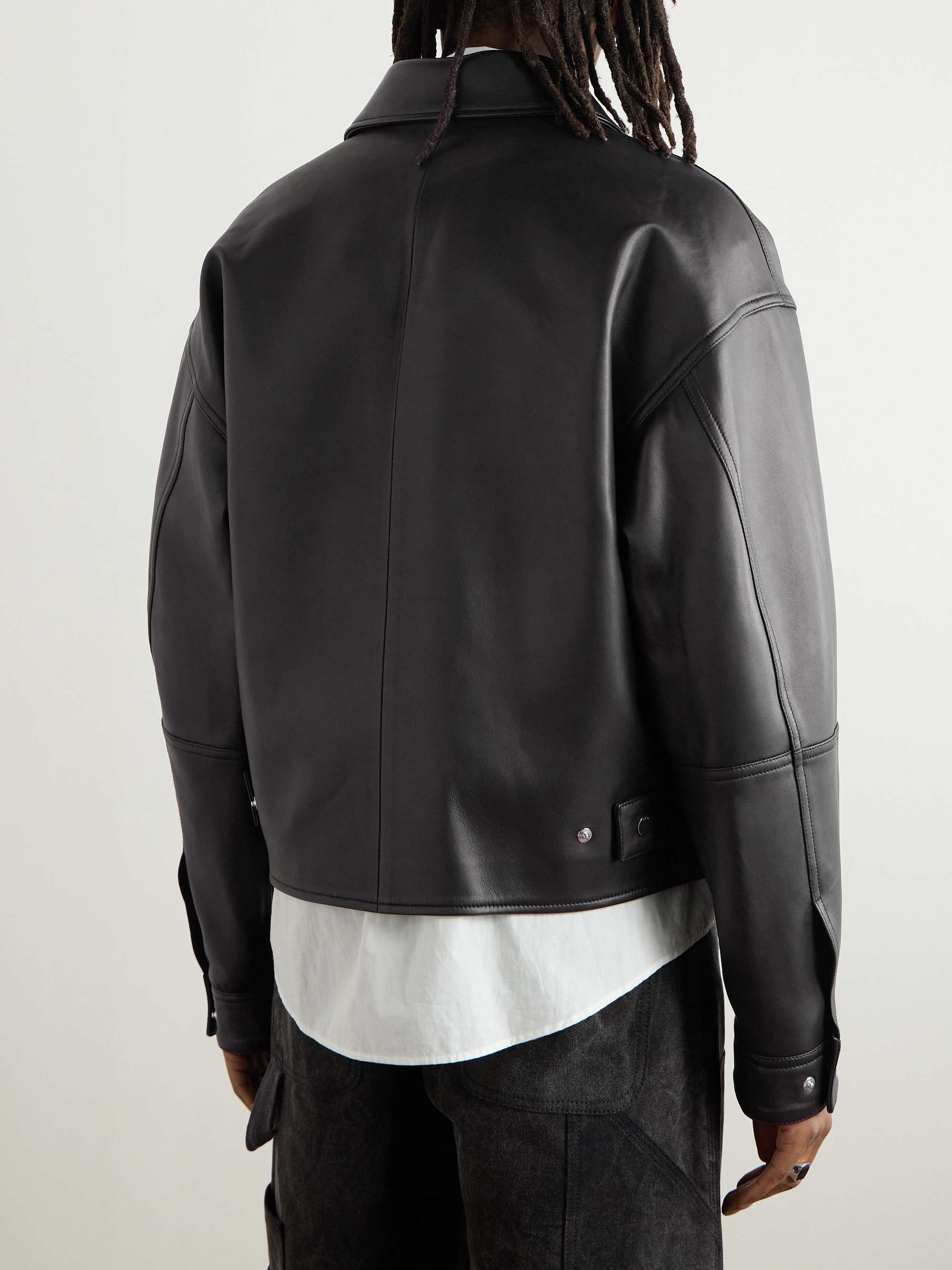 Logo-Debossed Leather Jacket view