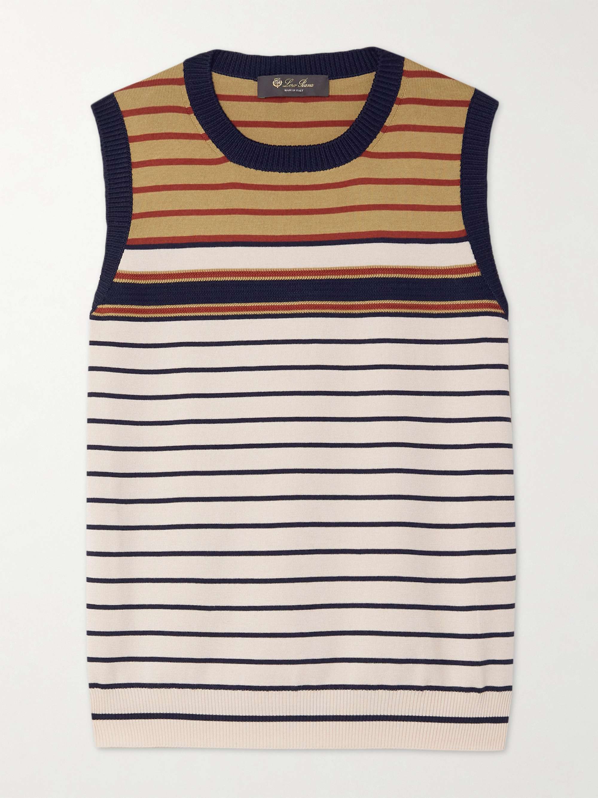 Striped silk and cotton-blend vest view