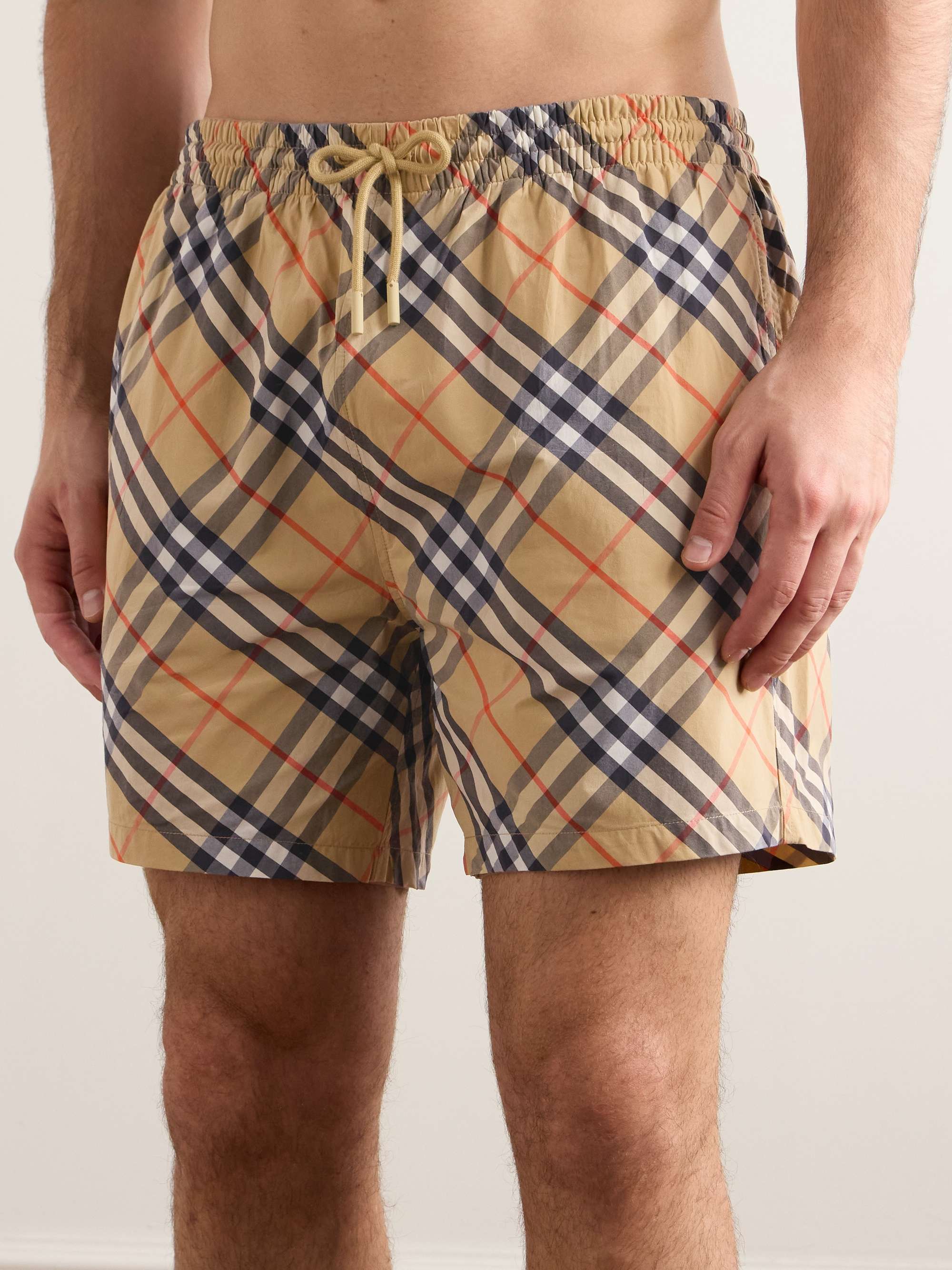 Straight-Leg Mid-Length Checked Swim Shorts view