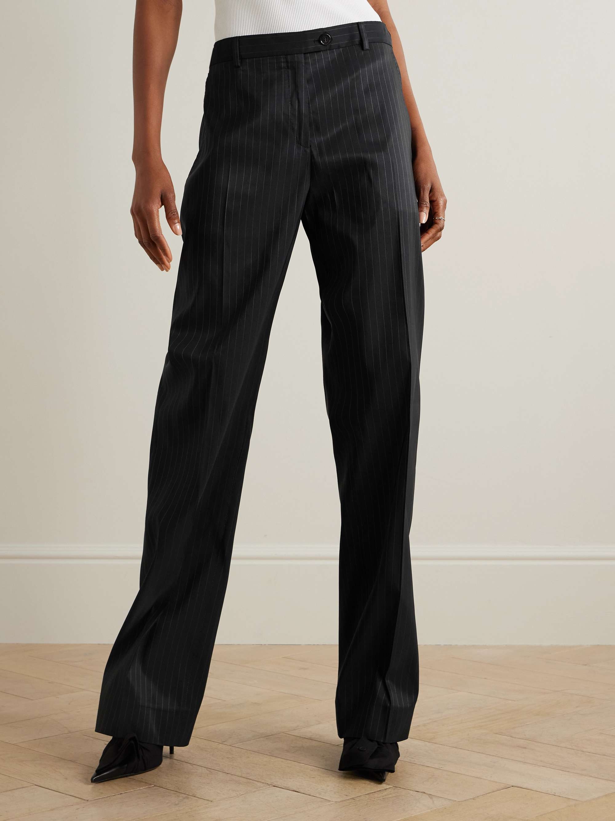 Pinstriped taffeta straight-leg pants view