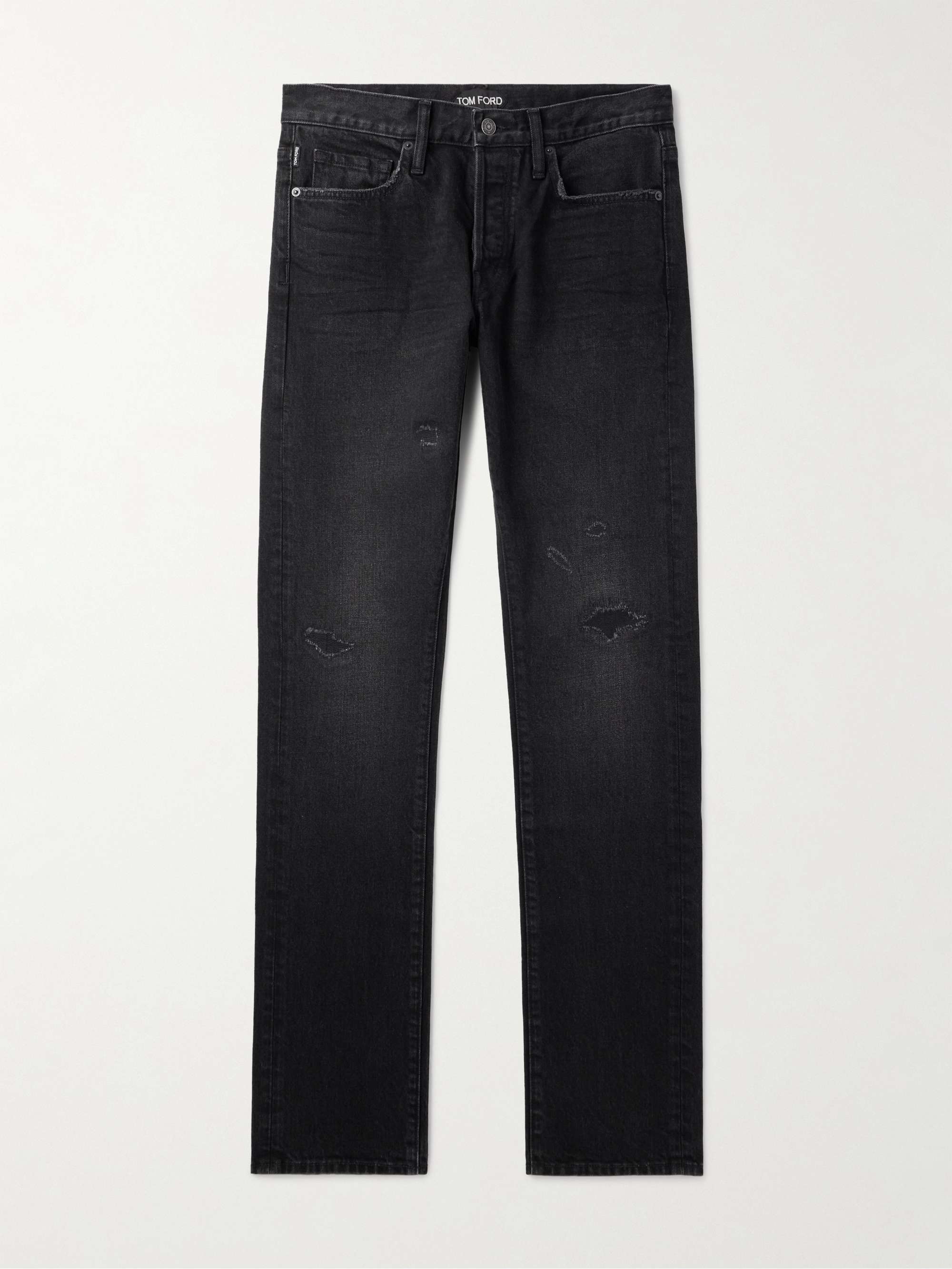 Slim-Fit Distressed Selvedge Jeans view