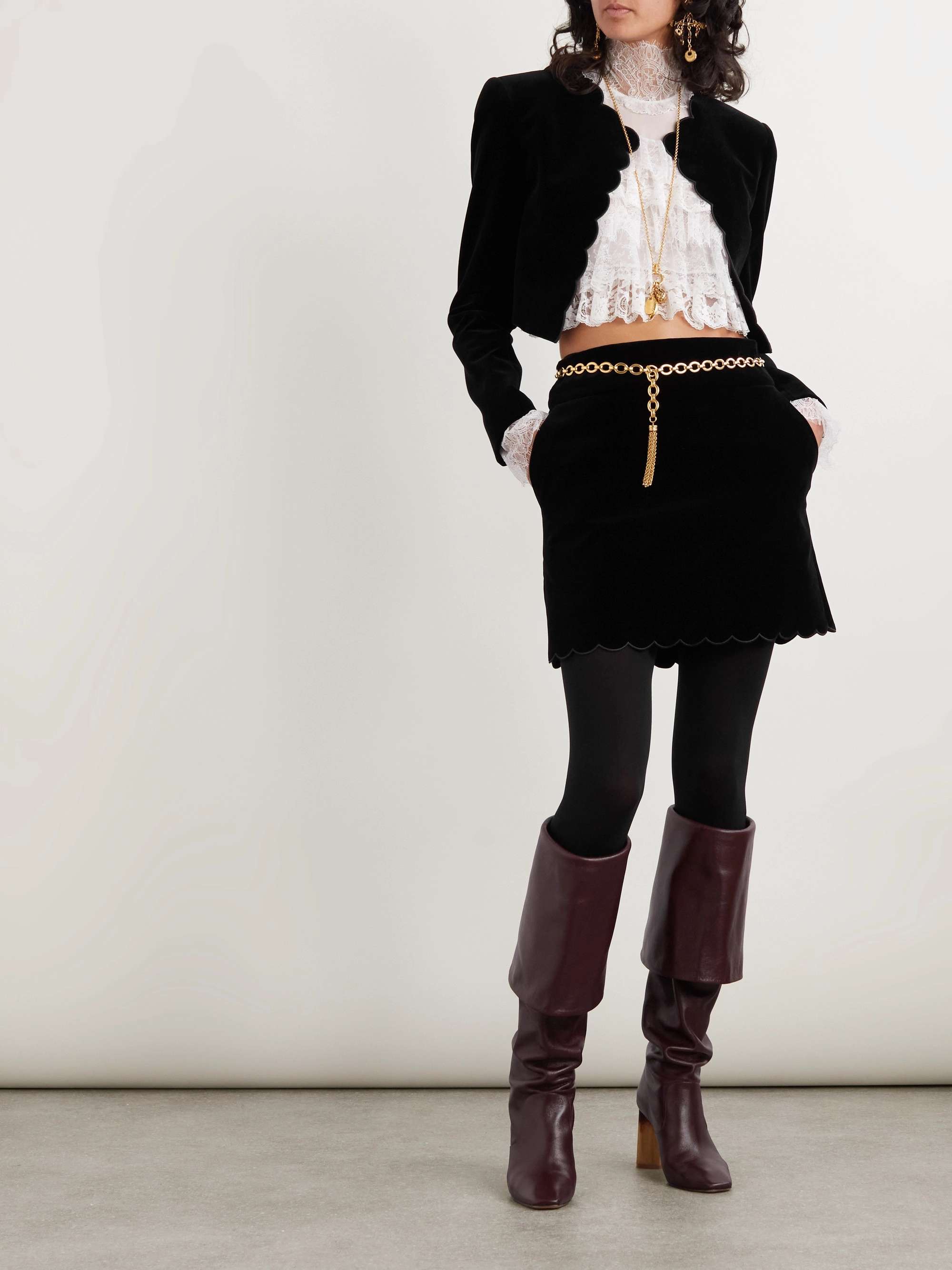 Scalloped velvet mini skirt view