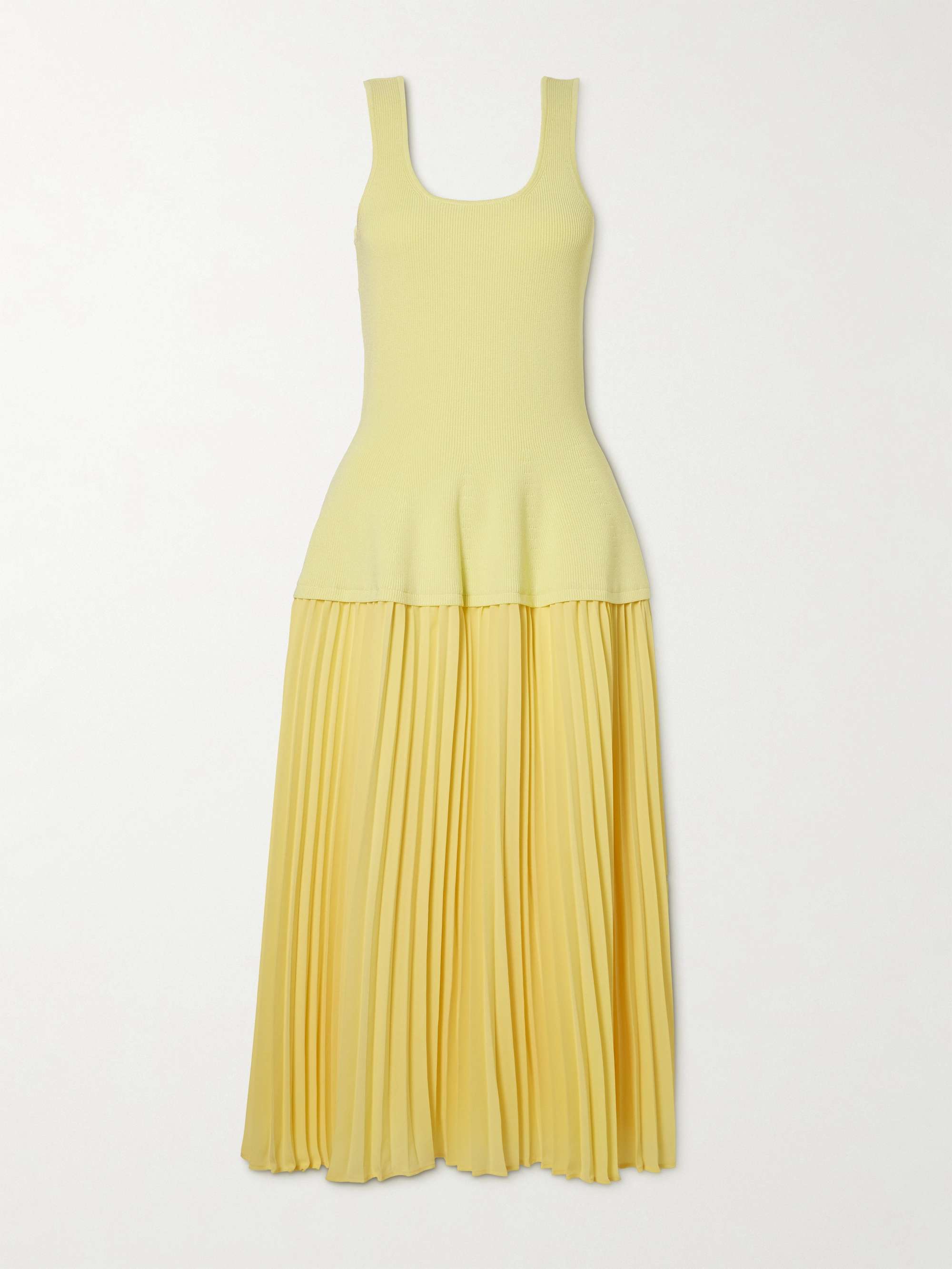 Allana pleated georgette and ribbed-knit midi dress view