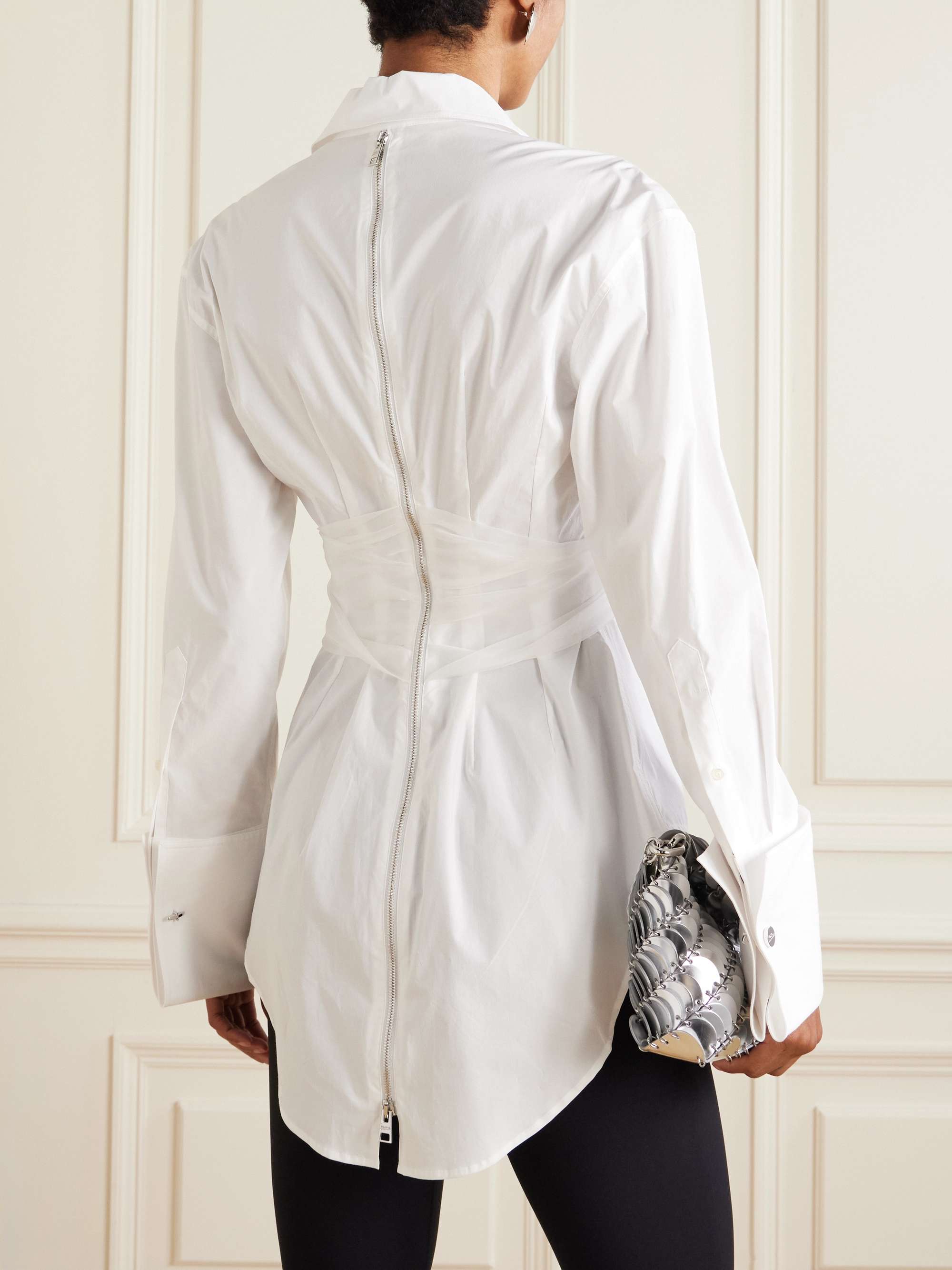 Draped silk organza-trimmed cotton-blend poplin shirt view