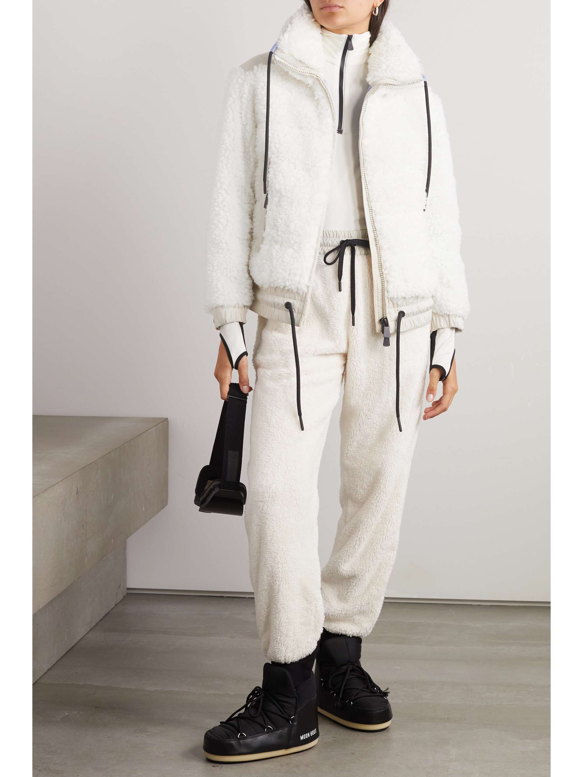 Appliquéd shell-paneled faux shearling down ski jacket view