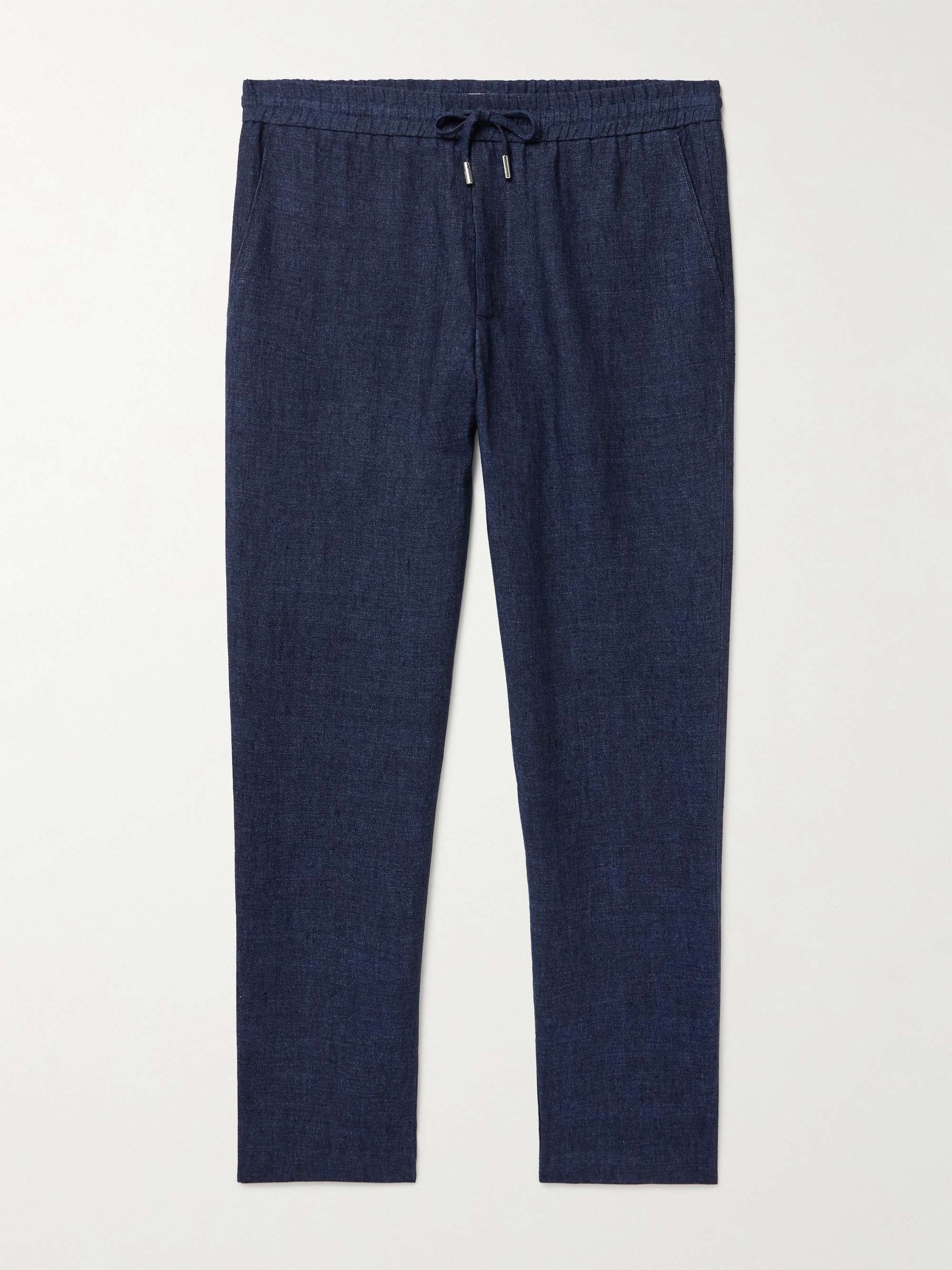 James Straight-Leg Linen-Chambray Drawstring Trousers view