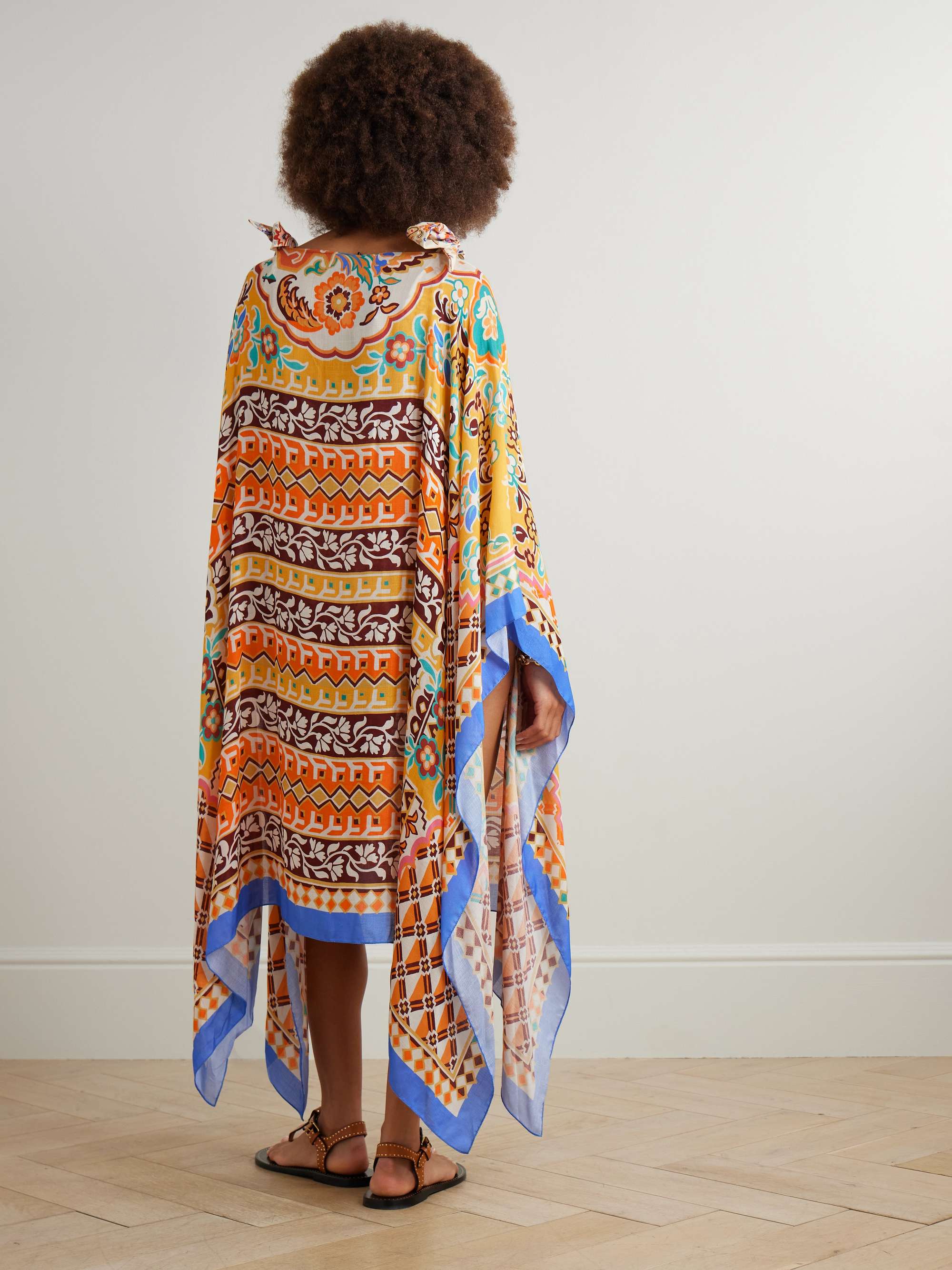 Asymmetric printed crepe de chine kaftan view