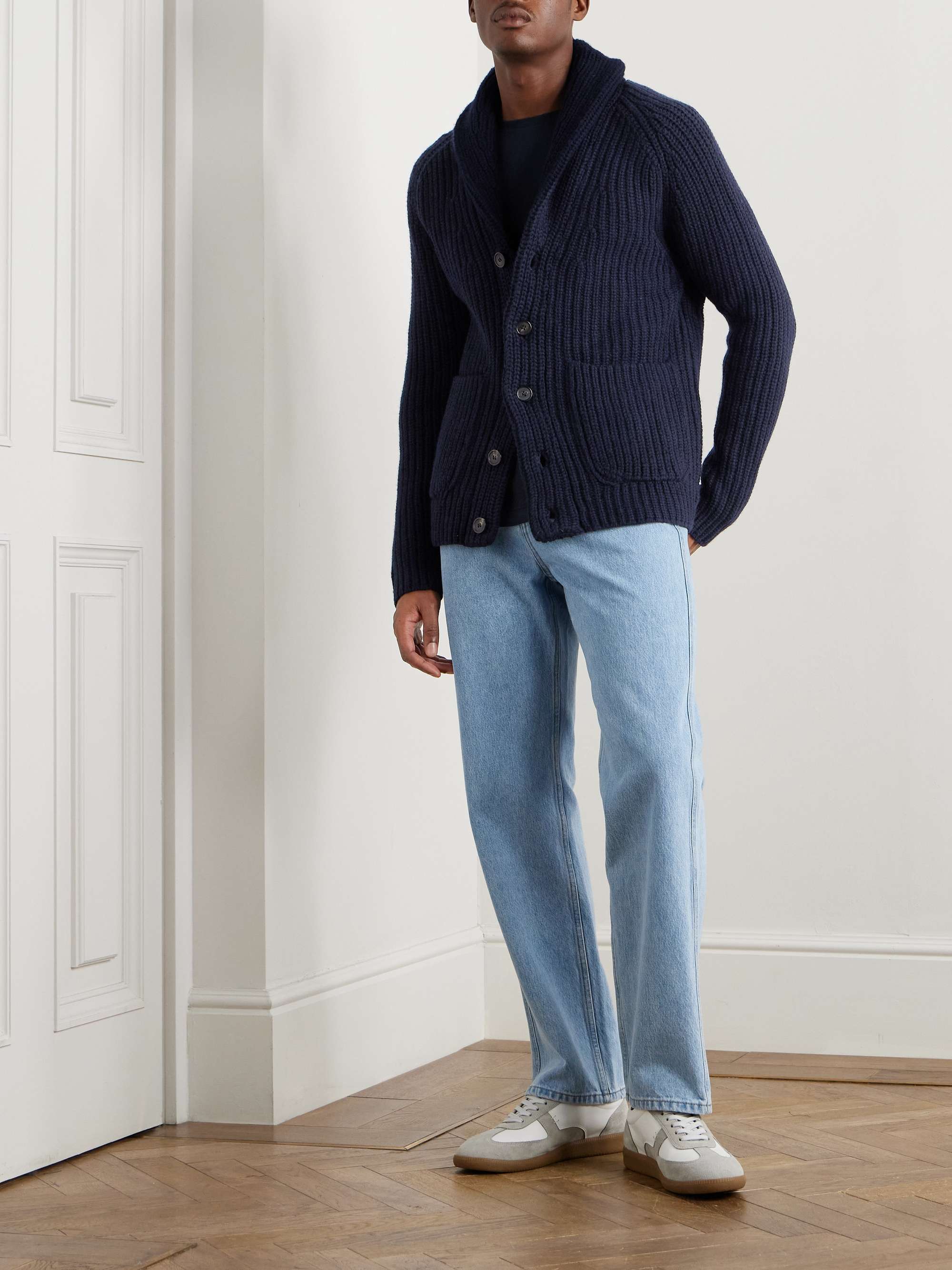 Zanone Shawl-Collar Ribbed Wool Cardigan view