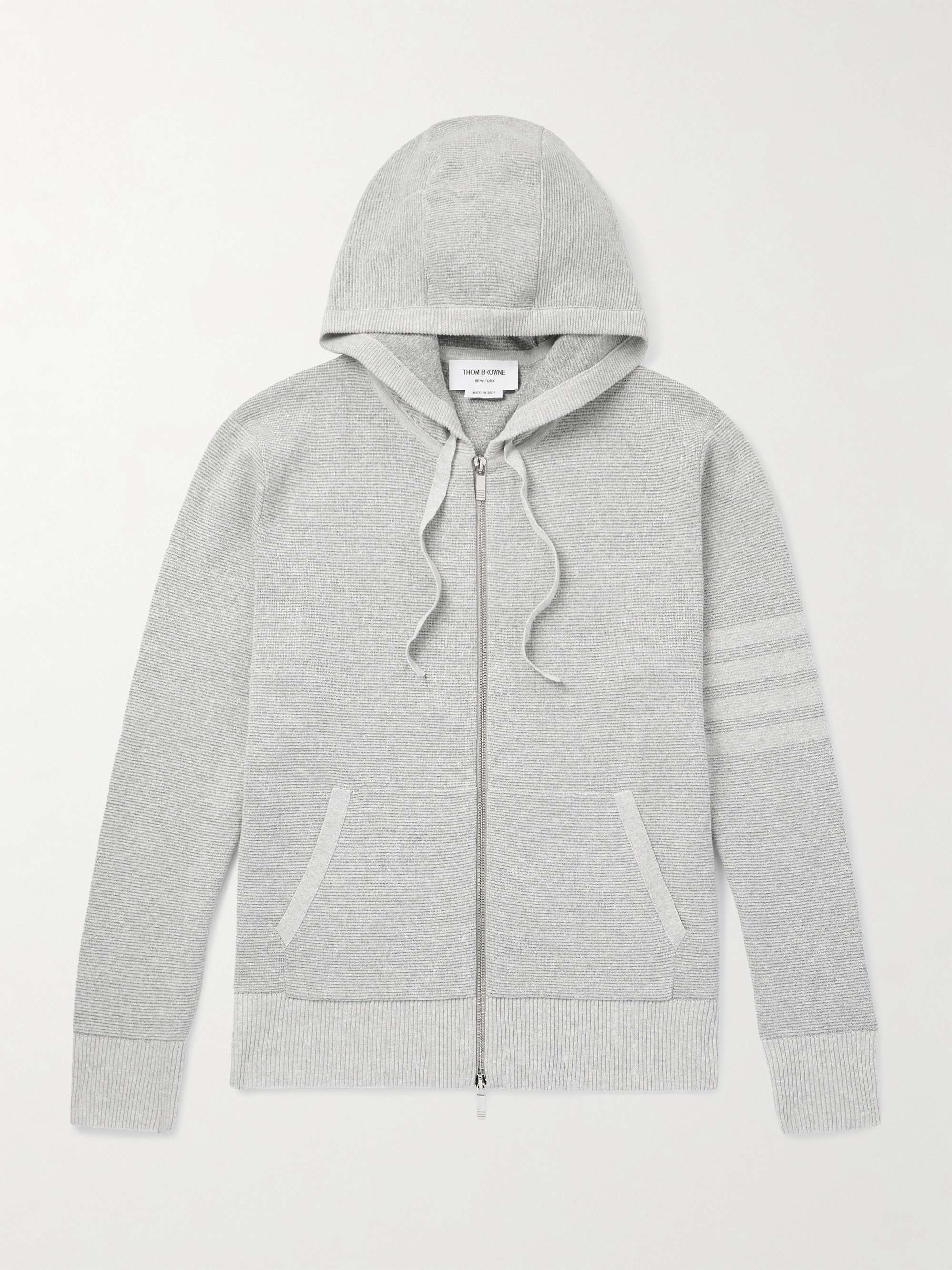 Striped Textured Linen and Cotton-Blend Zip-Up Hoodie view