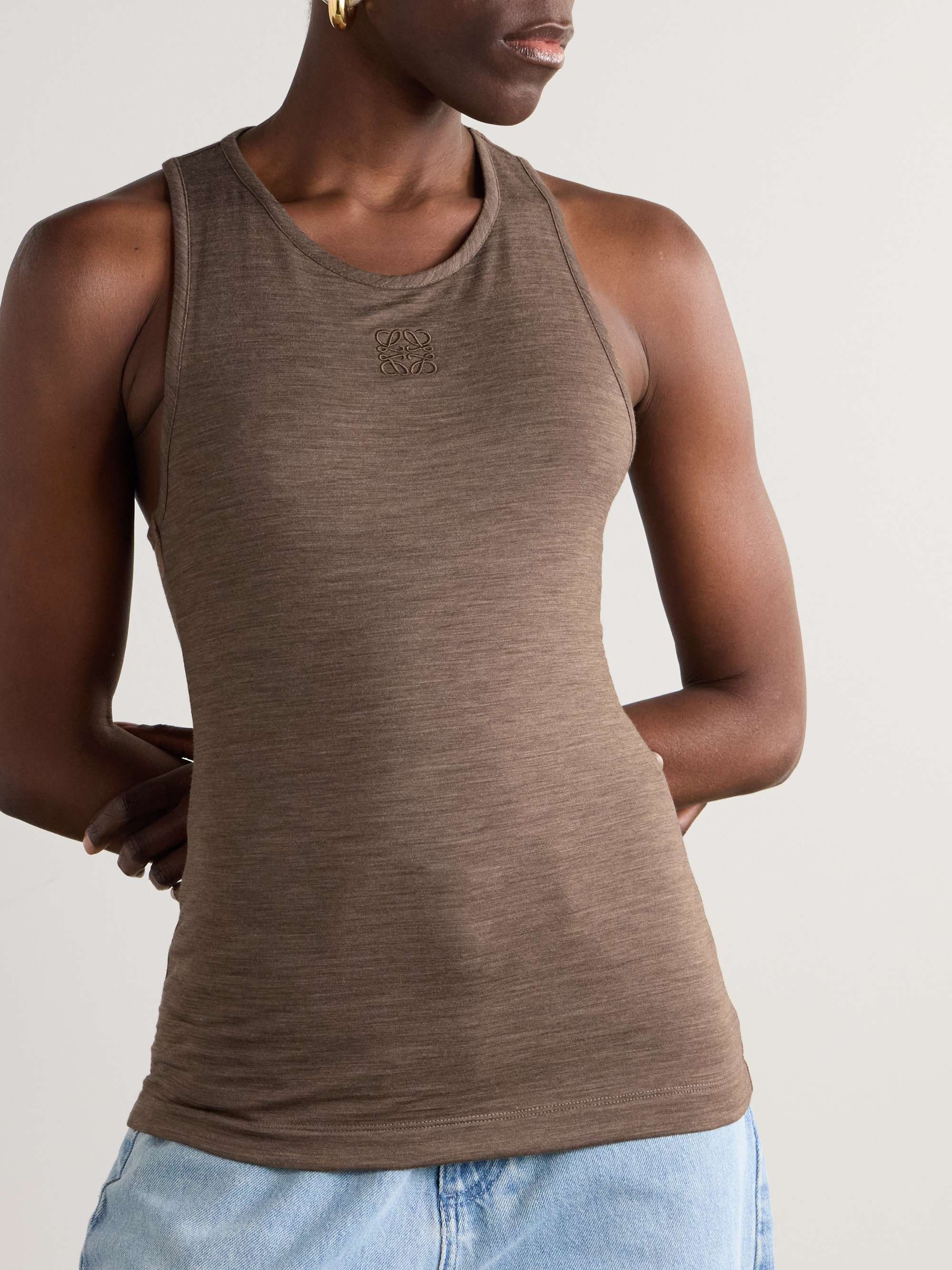 Embroidered wool-blend jersey tank view