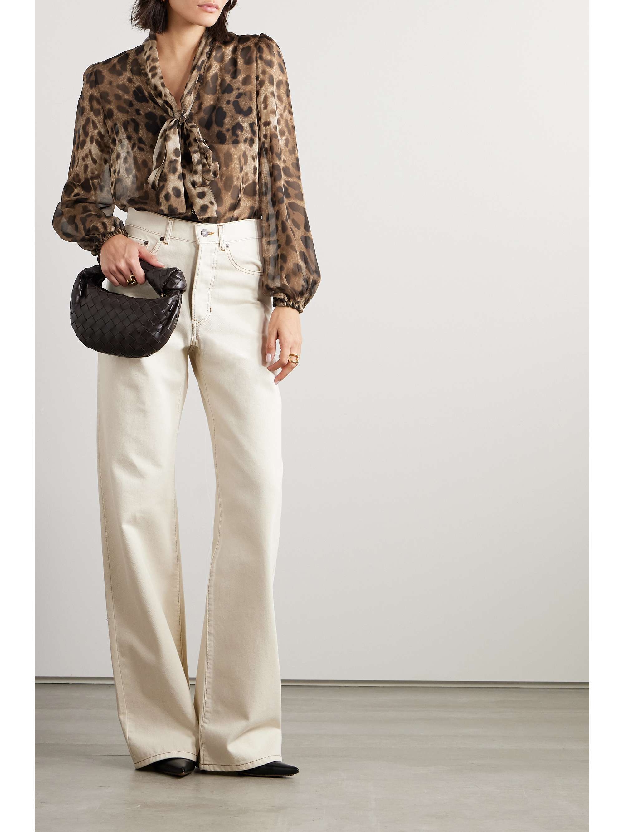 Tie-detailed leopard-print silk-chiffon shirt view