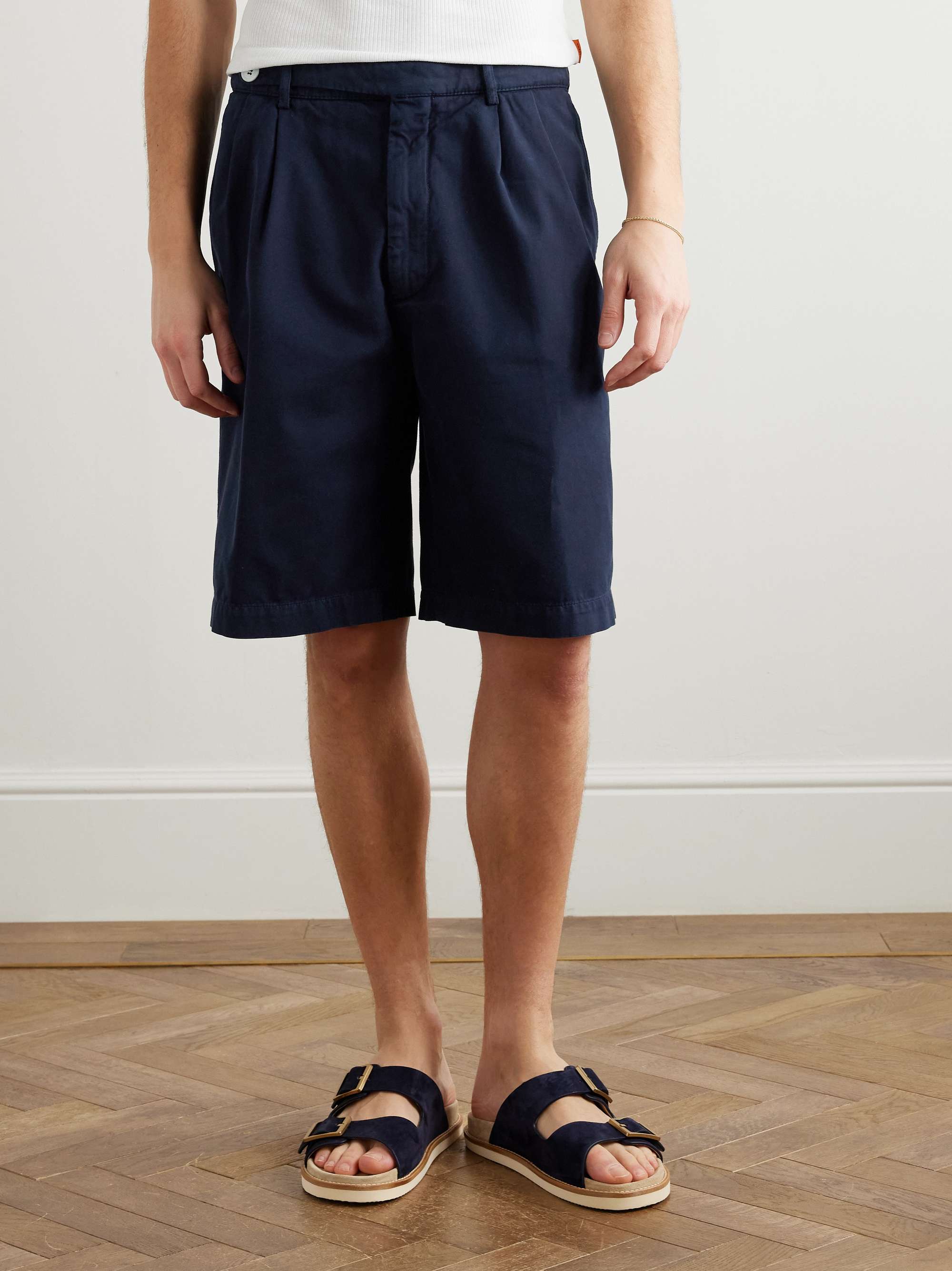 Straight-Leg Pleated Cotton-Twill Shorts view