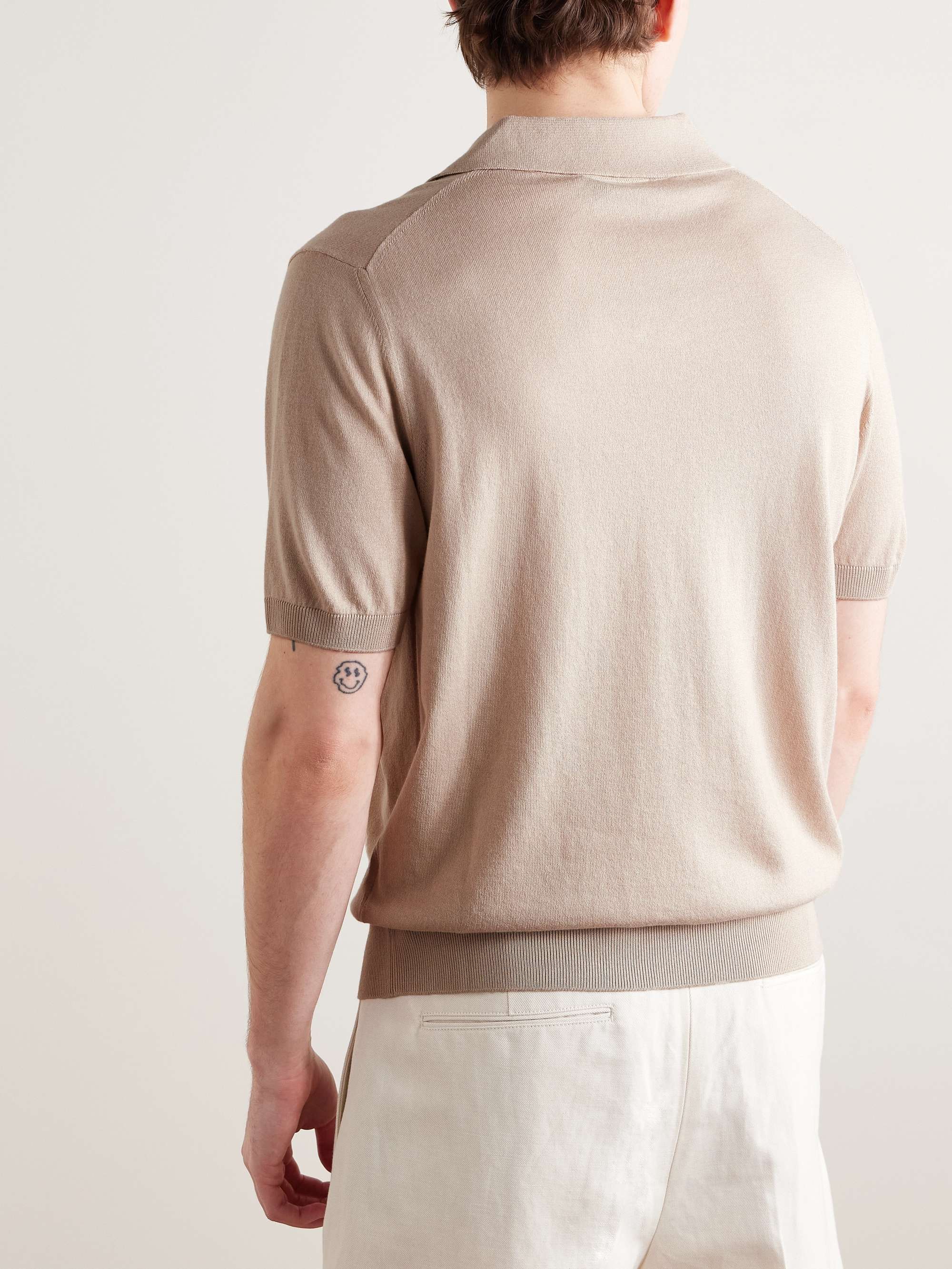 Suede-Trimmed Cotton and Modal-Blend Polo Shirt view