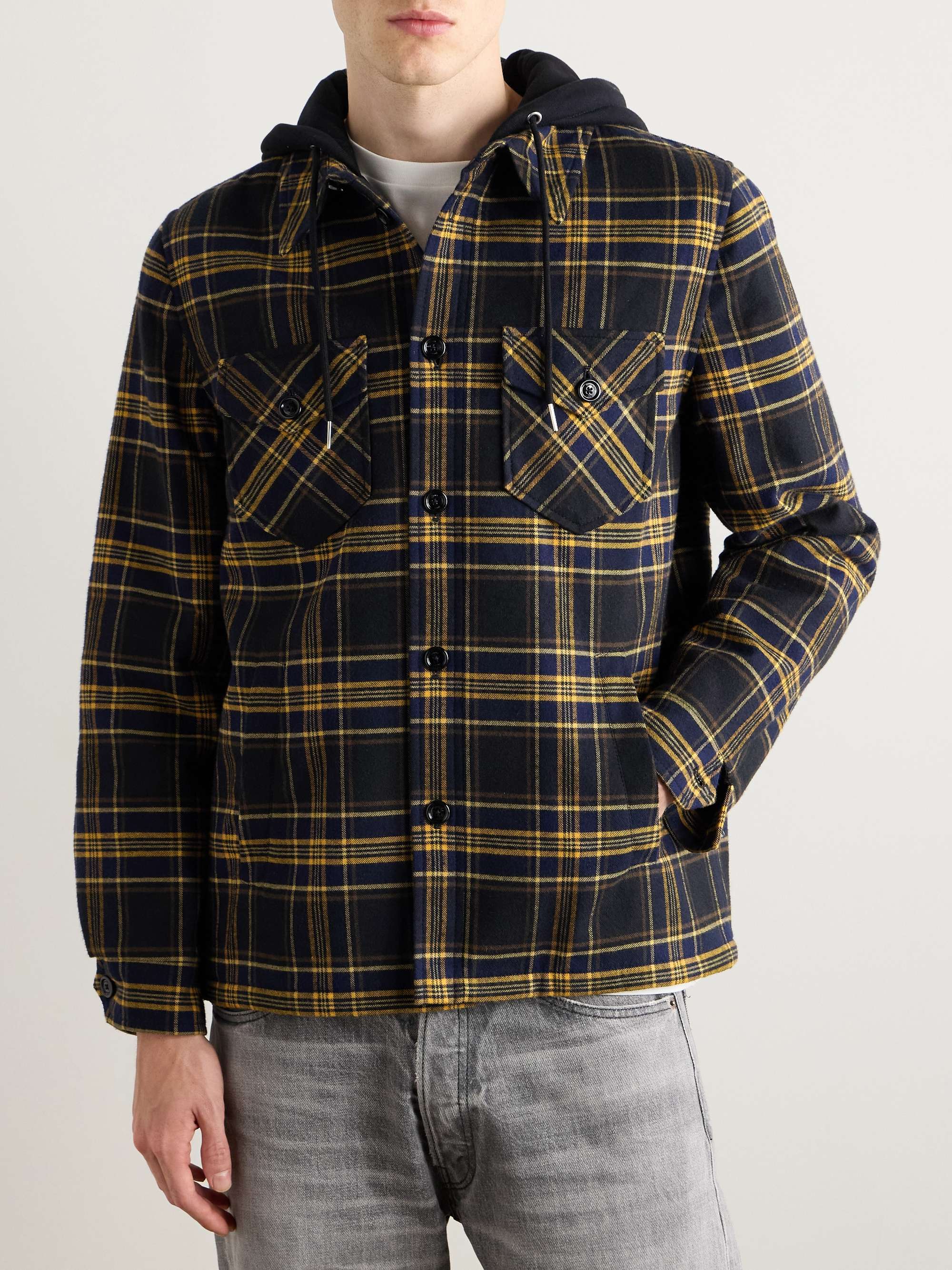 Logo-Print Jersey and Checked Cotton-Flannel Hooded Overshirt view