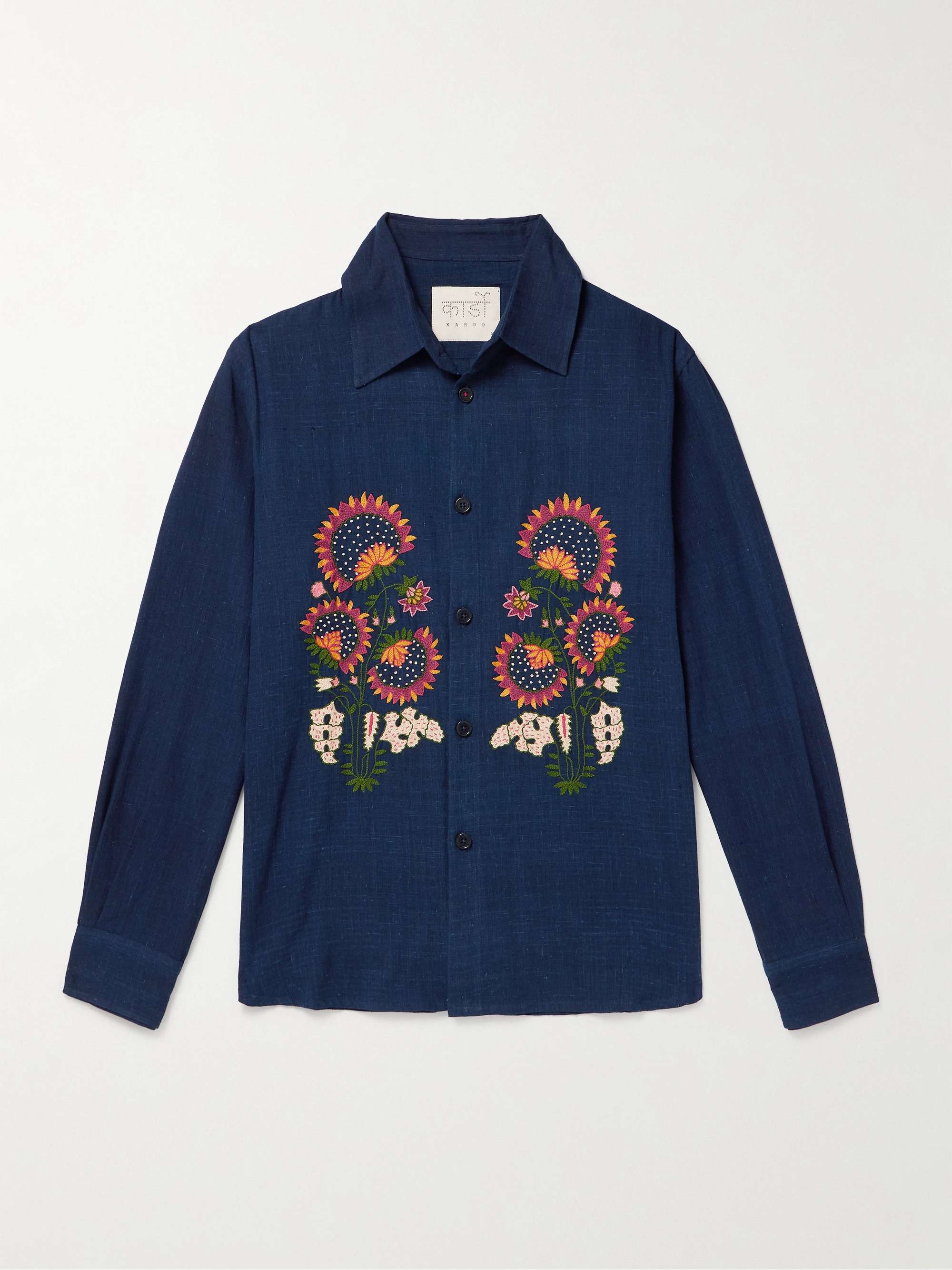 Luis Embroidered Indigo-Dyed Cotton Shirt view