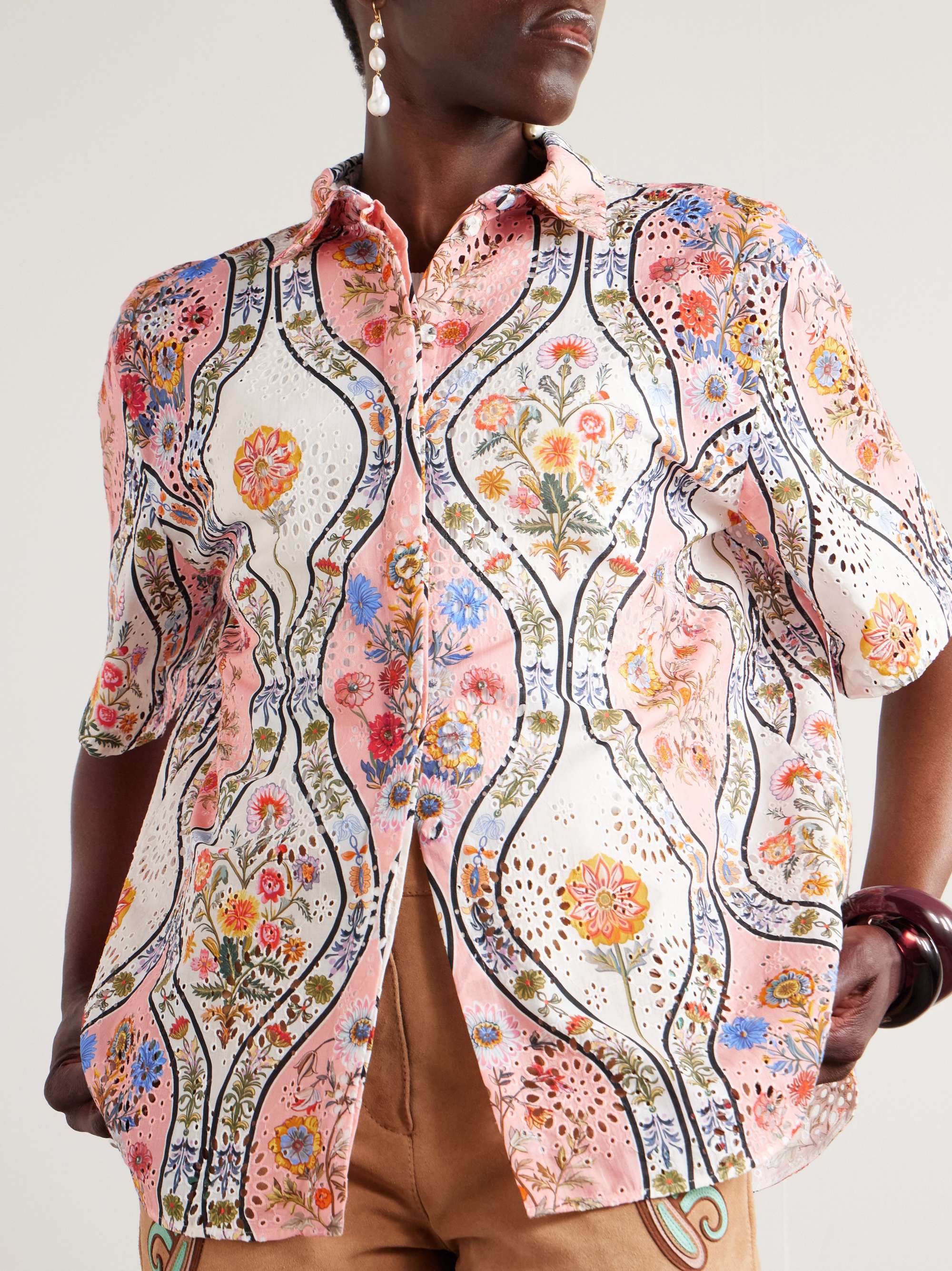 Akari printed broderie anglaise cotton shirt view