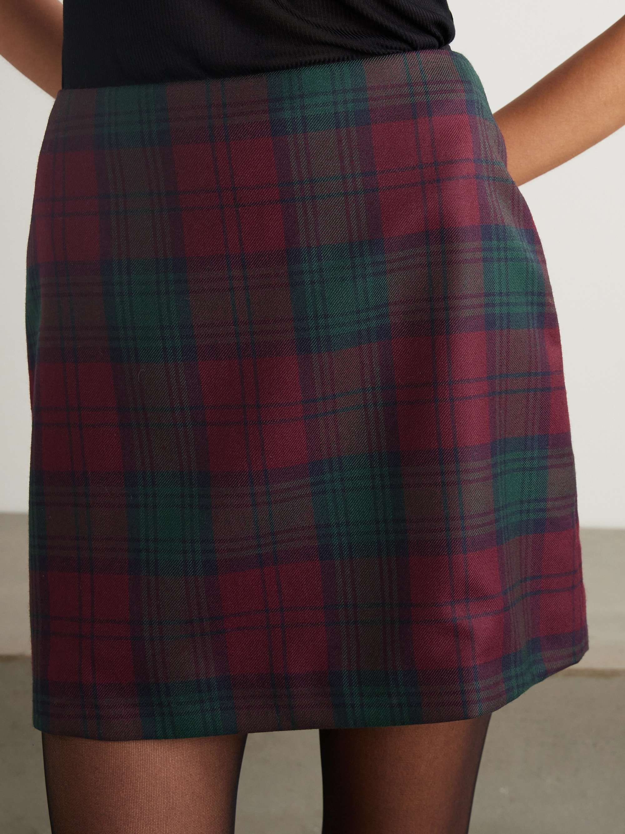 Coci velvet-trimmed checked wool mini skirt view