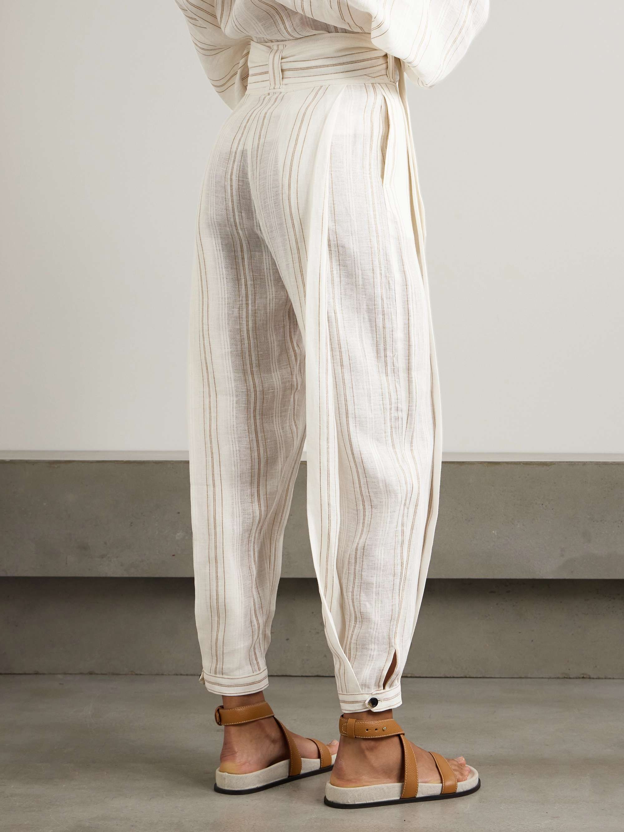 Gustel belted striped linen tapered pants view
