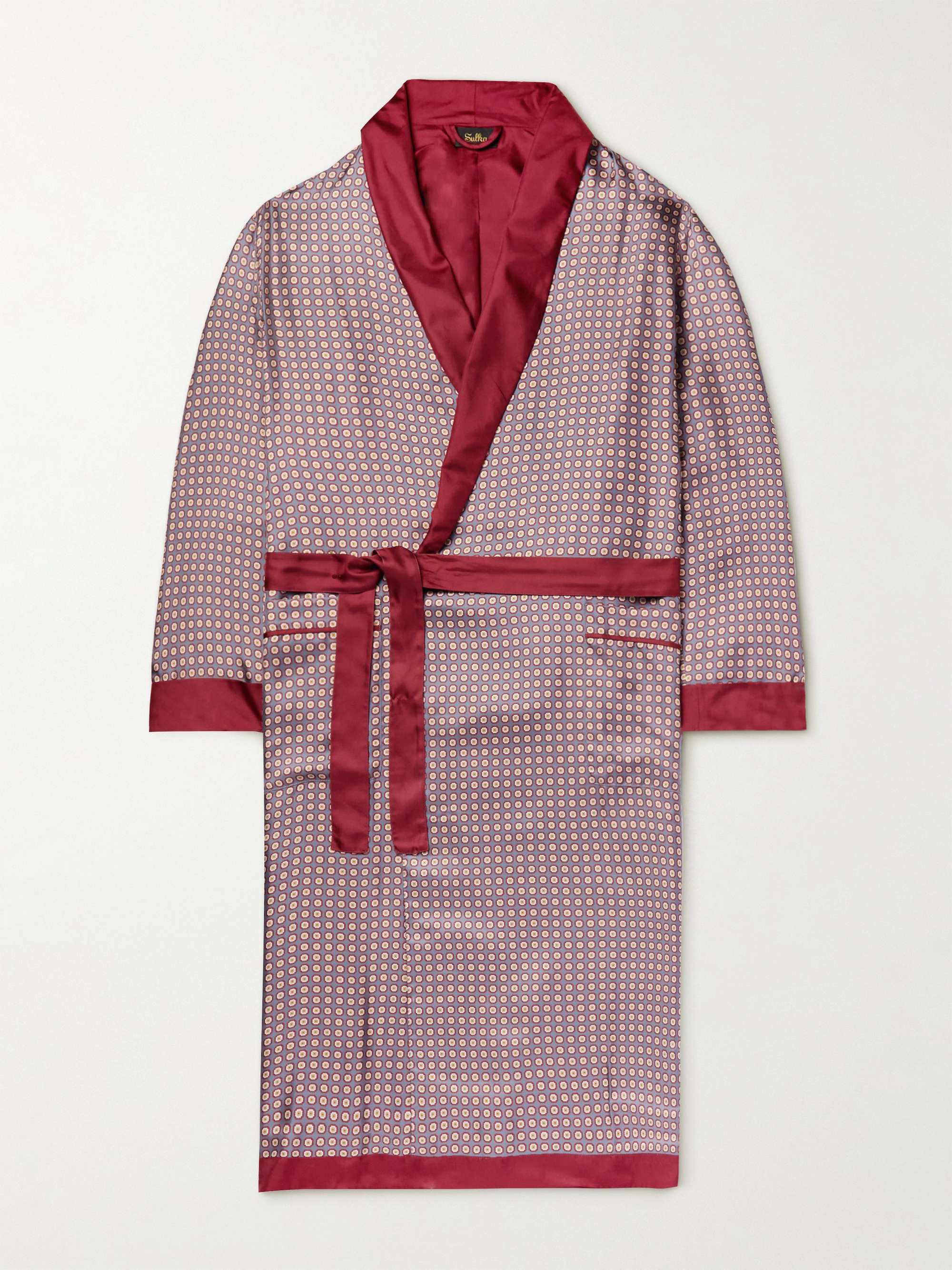 Floral-Print Satin-Trimmed Silk-Twill Robe view