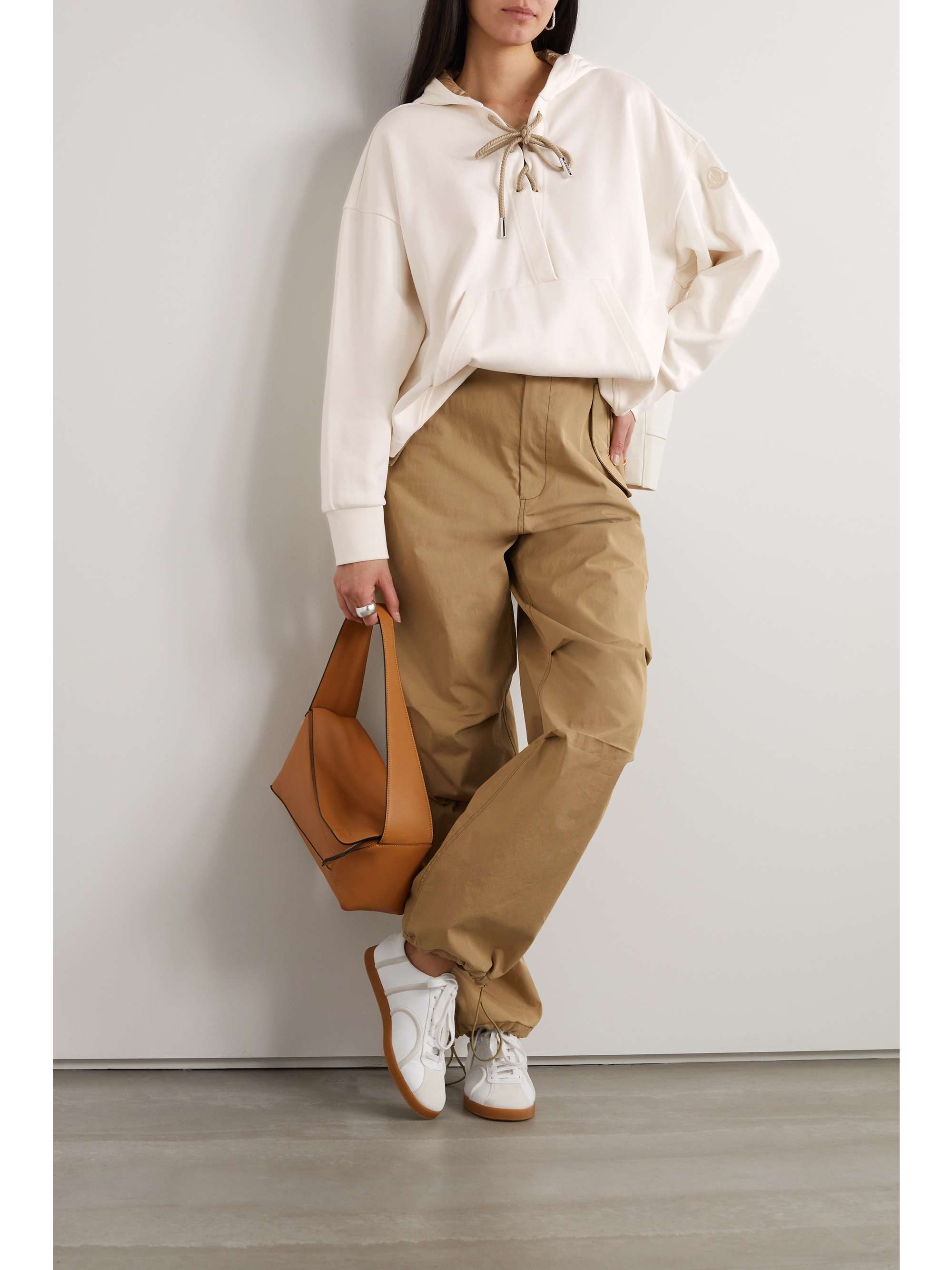 Lace-up cotton-blend jersey hoodie view