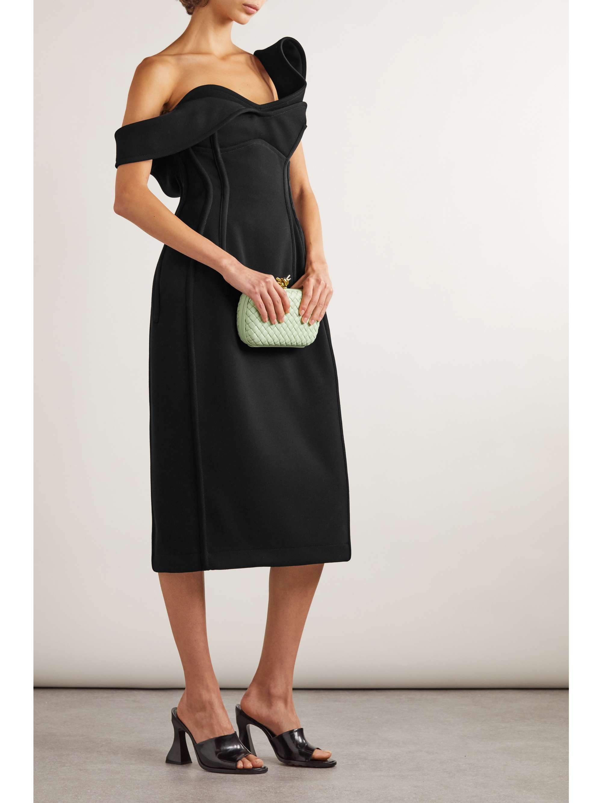 One-shoulder wool midi dress view