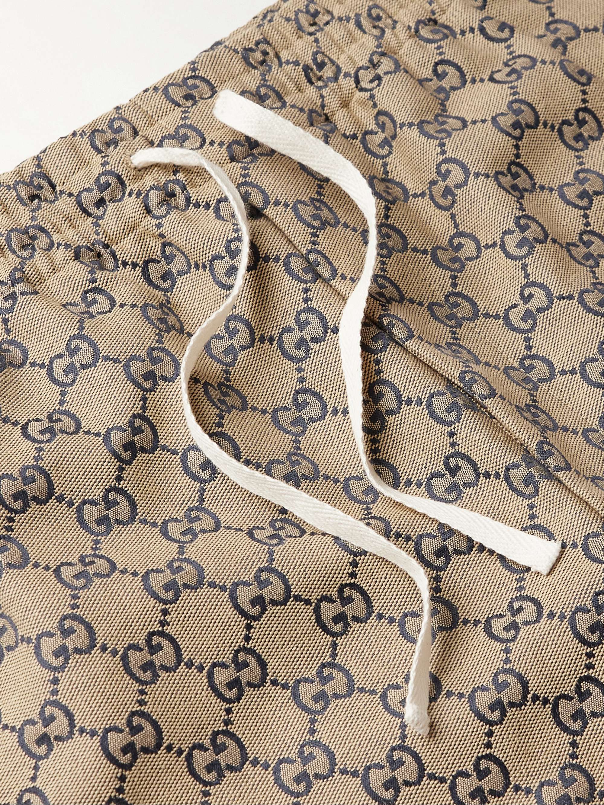 Straight-Leg Logo-Jacquard Cotton-Blend Drawstring Trousers view
