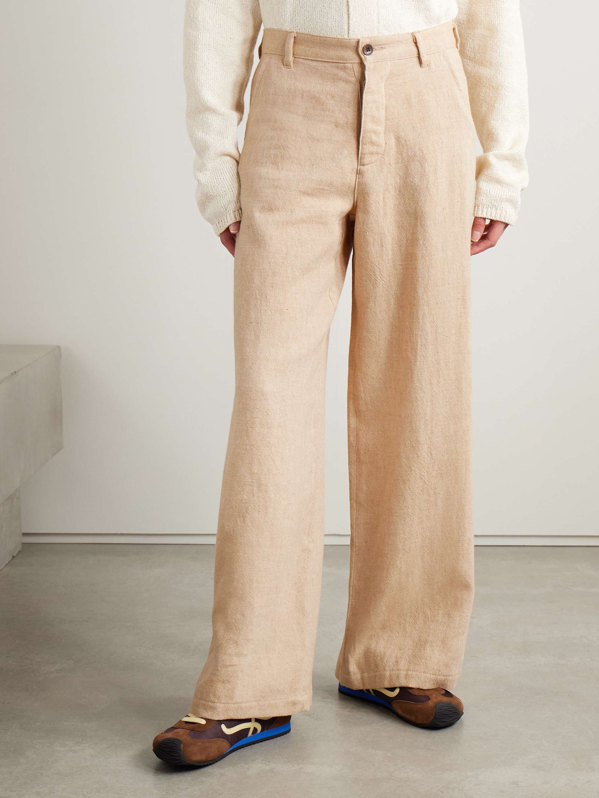 Linen, wool, silk and cashmere-blend wide-leg pants view