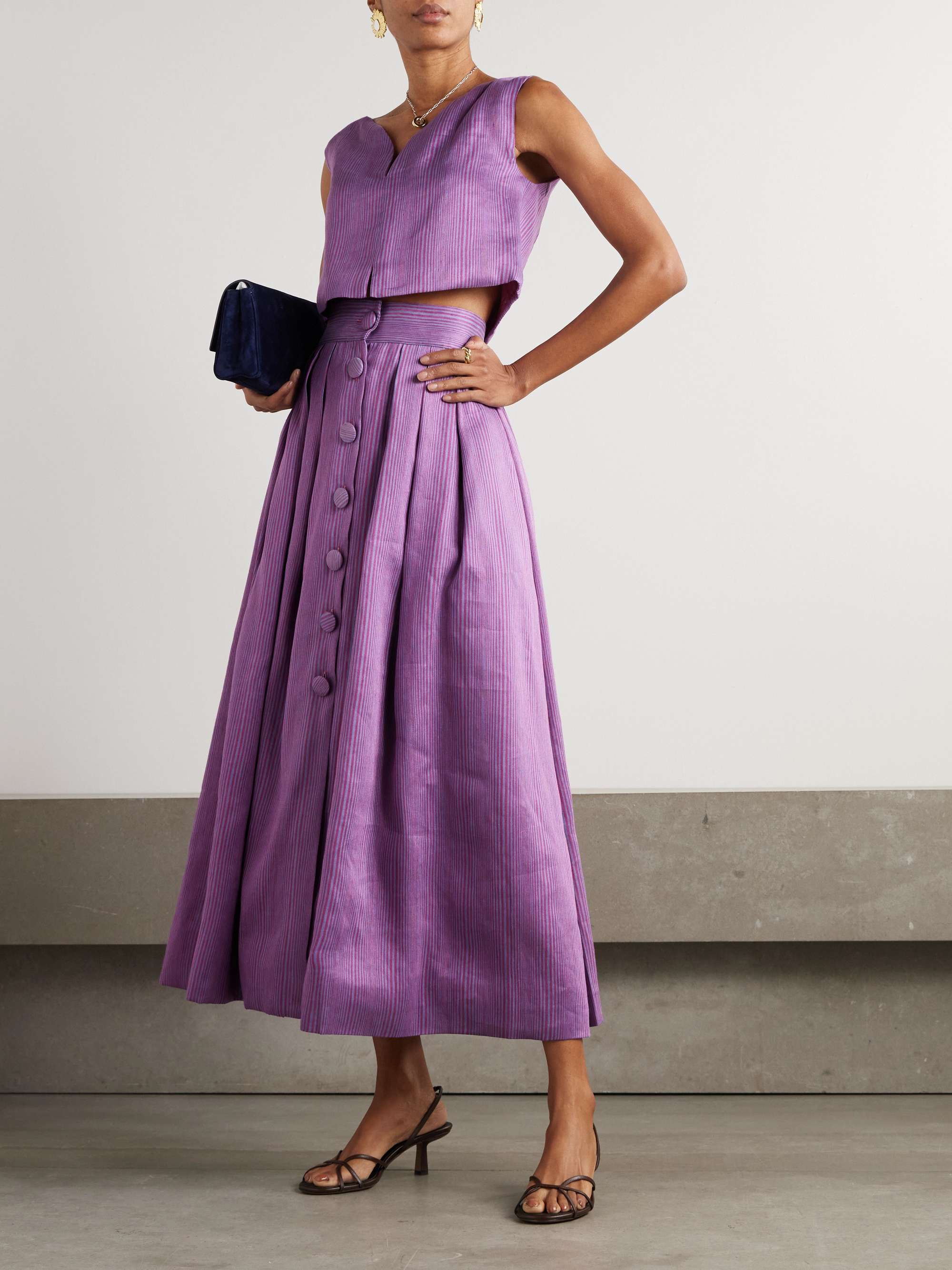 Irving striped linen-blend midi skirt view